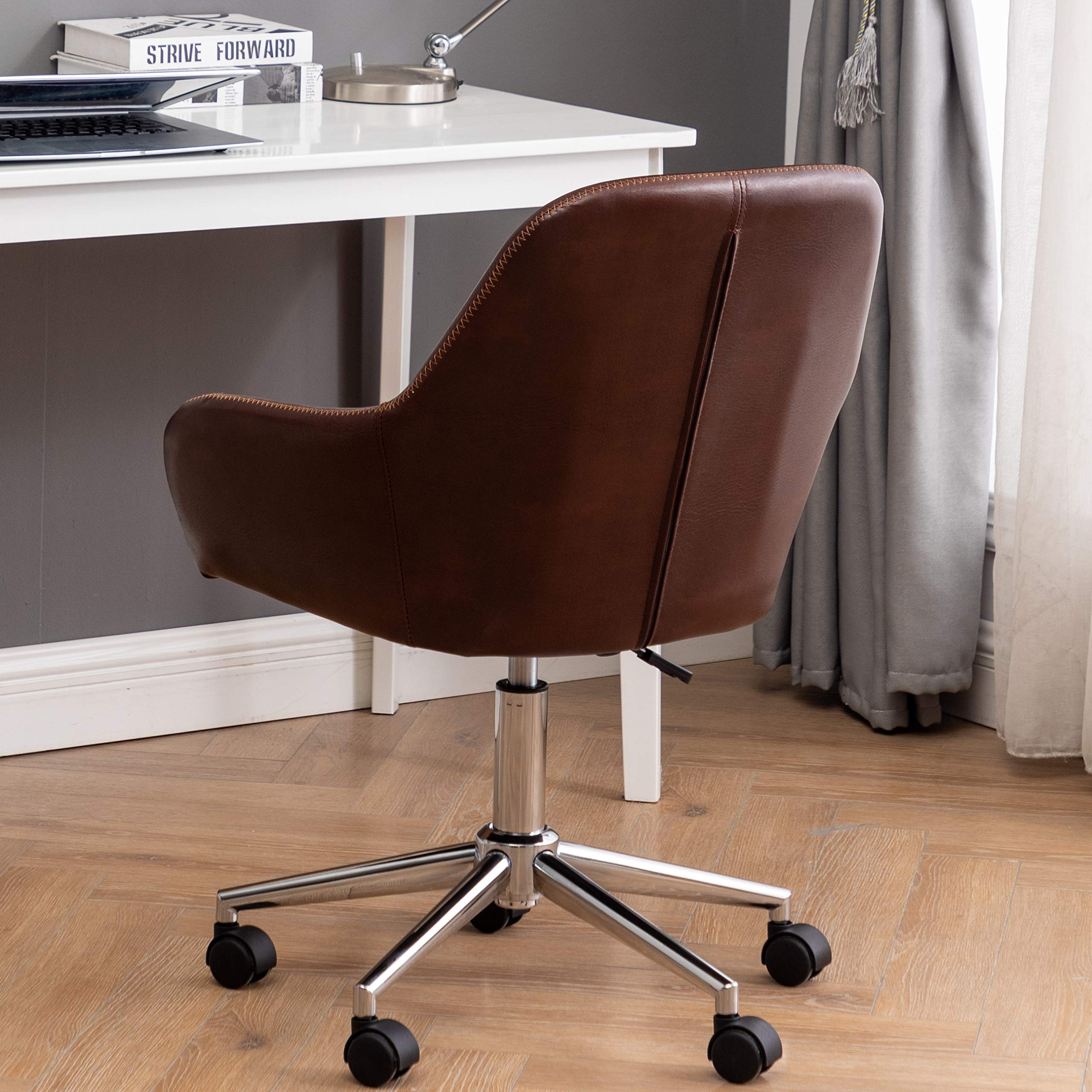 BTEXPERT Mid Back Office Chair - Adjustable Height, Swivel & Rolling Wheels - Faux Leather Desk Chair for Home & Office - White & Brown (5176) - Perfect for Workstations, Gaming & Study Spaces