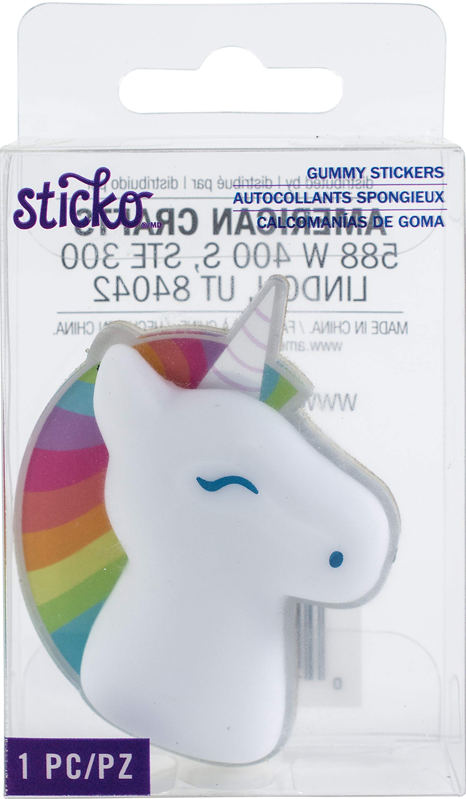 STICKO by AMERICAN CRAFTS - Unicorn Gummy Stickers for Scrapbooking, DIY Crafts & Journaling - Fun 3D Puffy Stickers for Kids & Adults