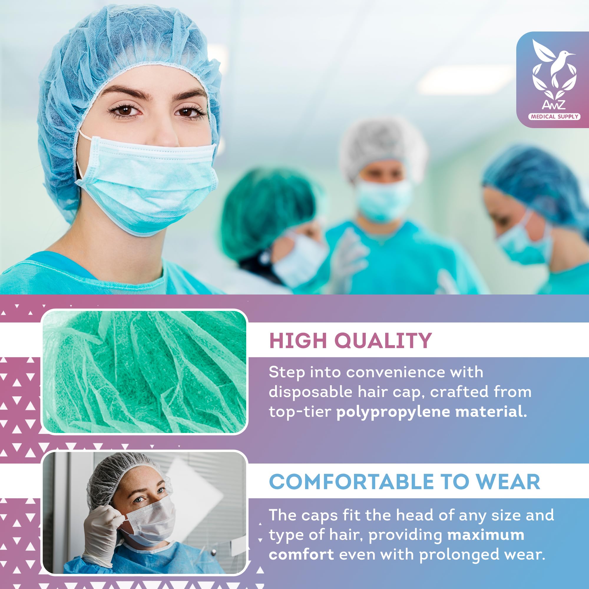 AMZ Medical Supply Green Disposable Bouffant Caps - 24 Inch, Pack of 1000 | Breathable Polypropylene Hair Covers for Nurses & Food Service Workers | Elastic Band Medical Caps for Hospitals, Restaurants & Healthcare Facilities