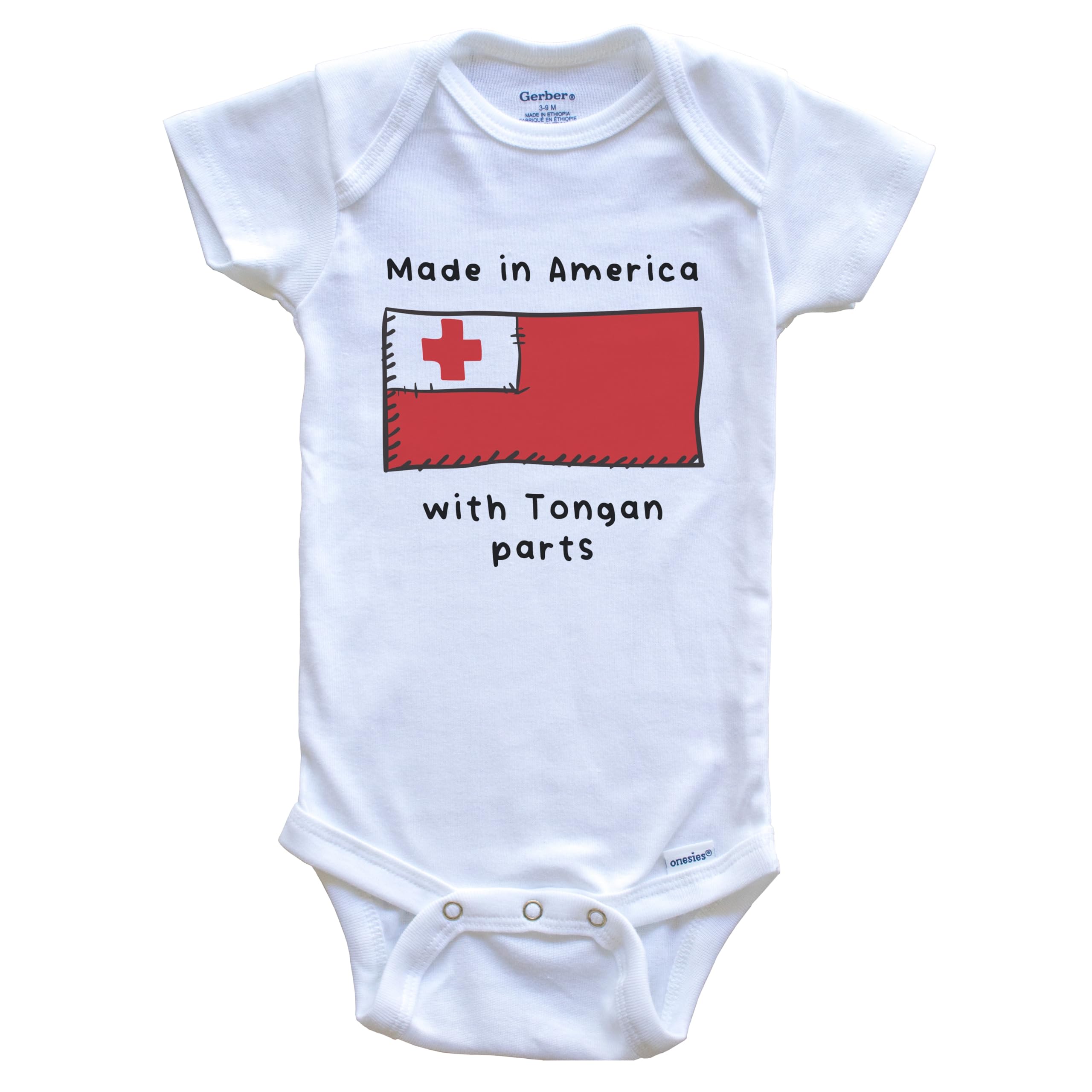 Tonga Flag One Piece Baby Bodysuit - Made in USA with Authentic Tongan Materials | Perfect for Cultural Celebrations & Family Photos