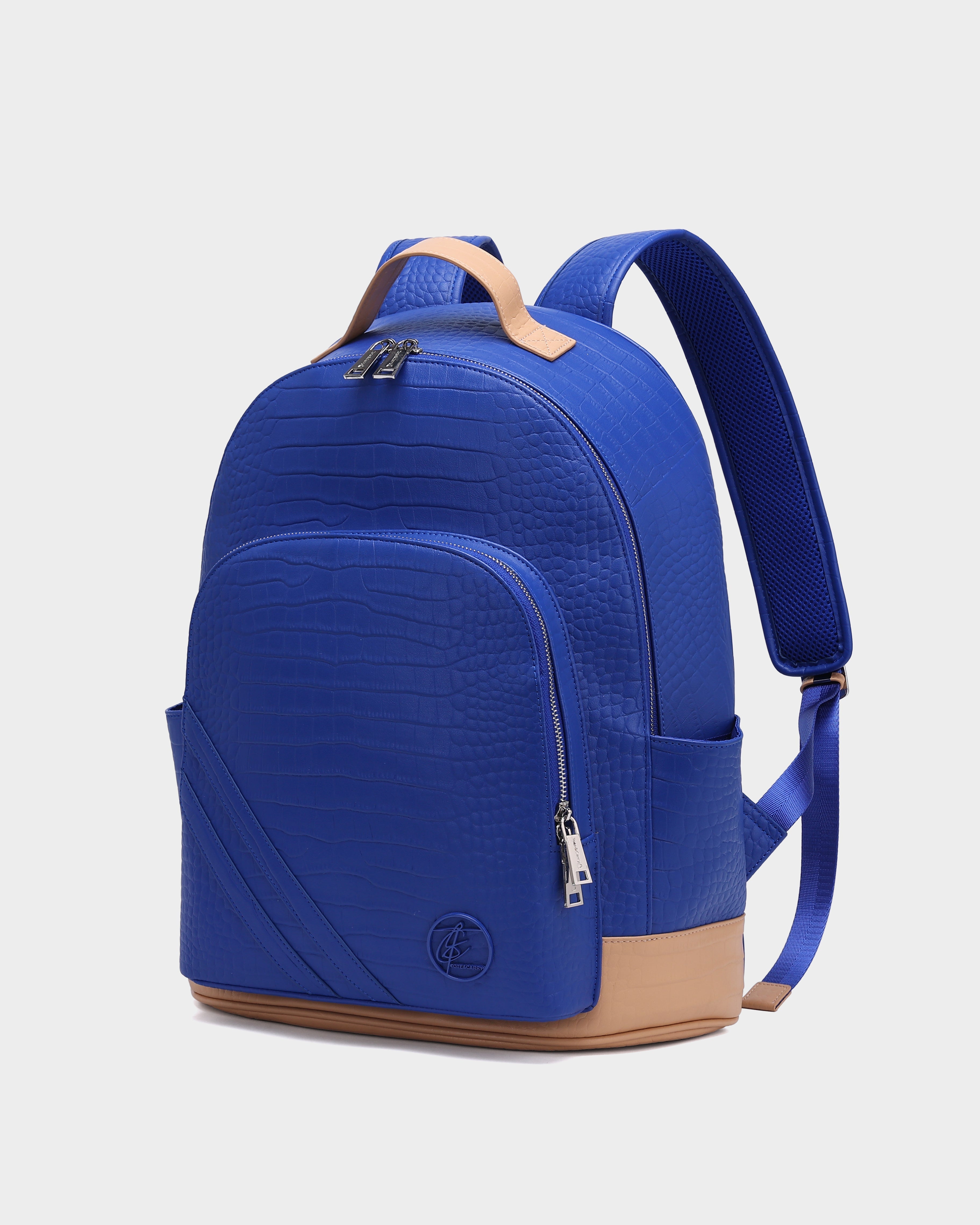 Premium Blue Leather Backpack for Men & Women - Durable Travel Laptop Bag with USB Charging Port - Perfect for Work, School & Outdoor Adventures