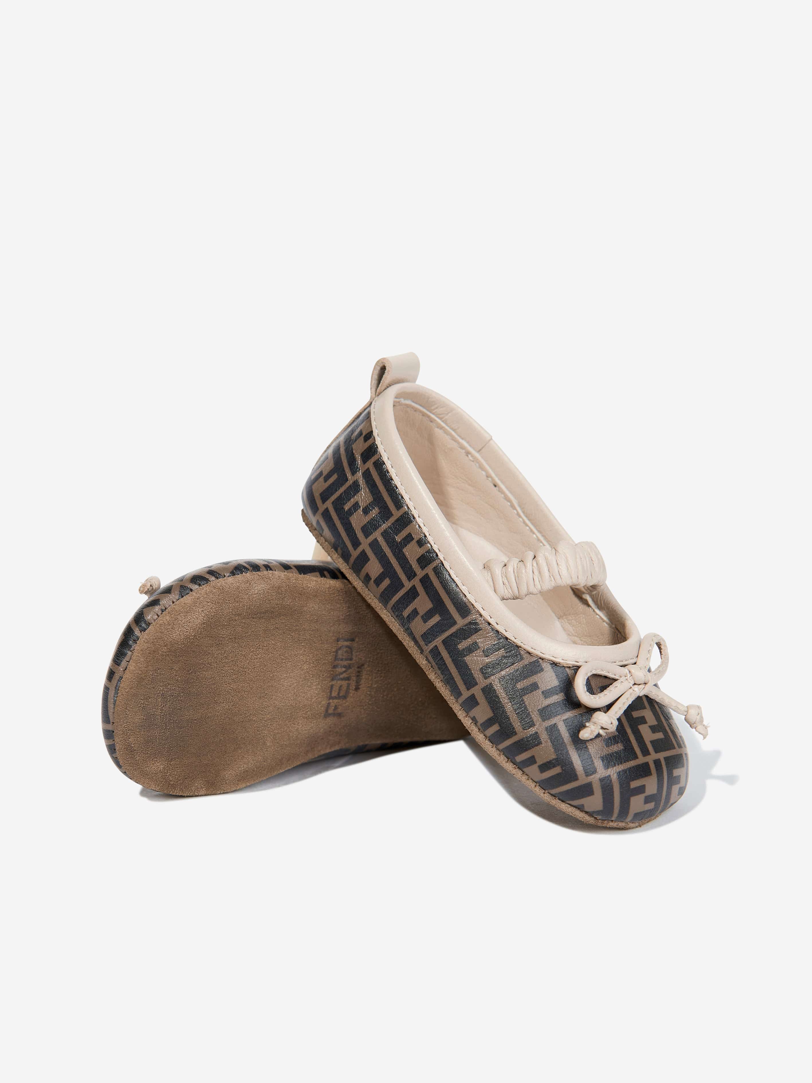 Brown Baby Girls FF Logo Pre-Walker Shoes - Soft & Comfortable First Walking Shoes for Infants & Toddlers - Perfect for Indoor Play, Crawling & Early Steps