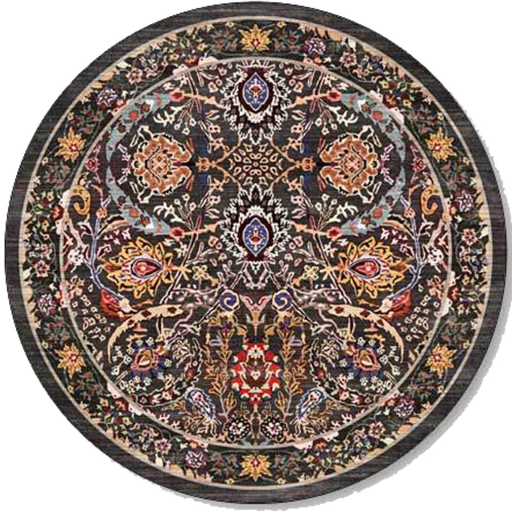 Vintage Bohemian Area Rug - Floral Round Geometric Design Non-Slip Carpet for Farmhouse, Bedroom, Living Room, Kitchen Runner | Indoor/Outdoor Use - Perfect for Boho Decor, Entryway Mats & Cozy Home Accents (3.3'x3.3', Black)