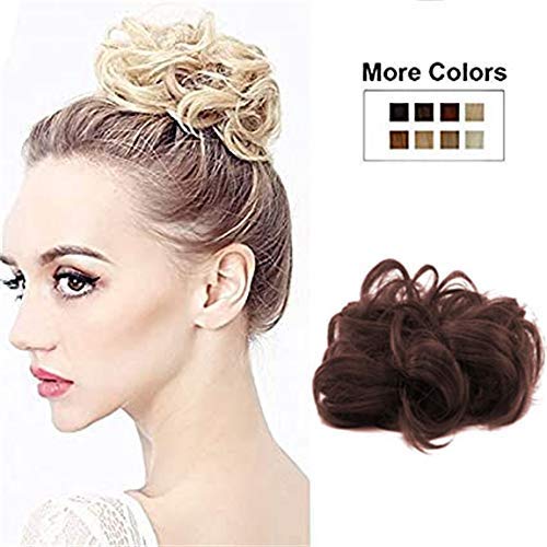 Messy Hair Bun Extensions for Women - Synthetic Hair Donut Updo Ponytail Scrunchies (2-Pack, #30 Dark Brown & Light Auburn) - Perfect for Casual, Work & Special Occasions