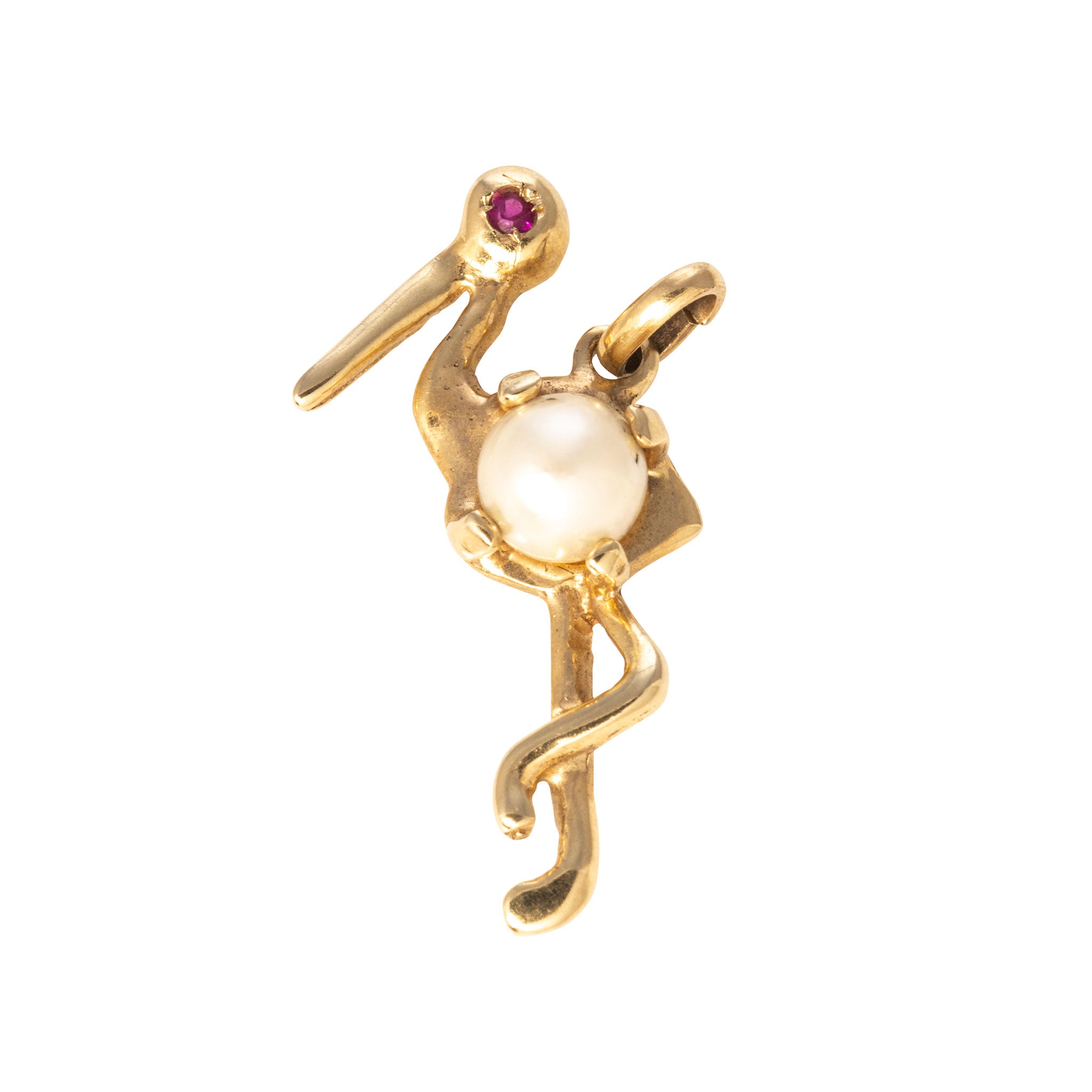 Vintage 14K Gold Stork Charm with Pearl - Elegant Jewelry for Baby Showers, Christenings & Special Occasions
