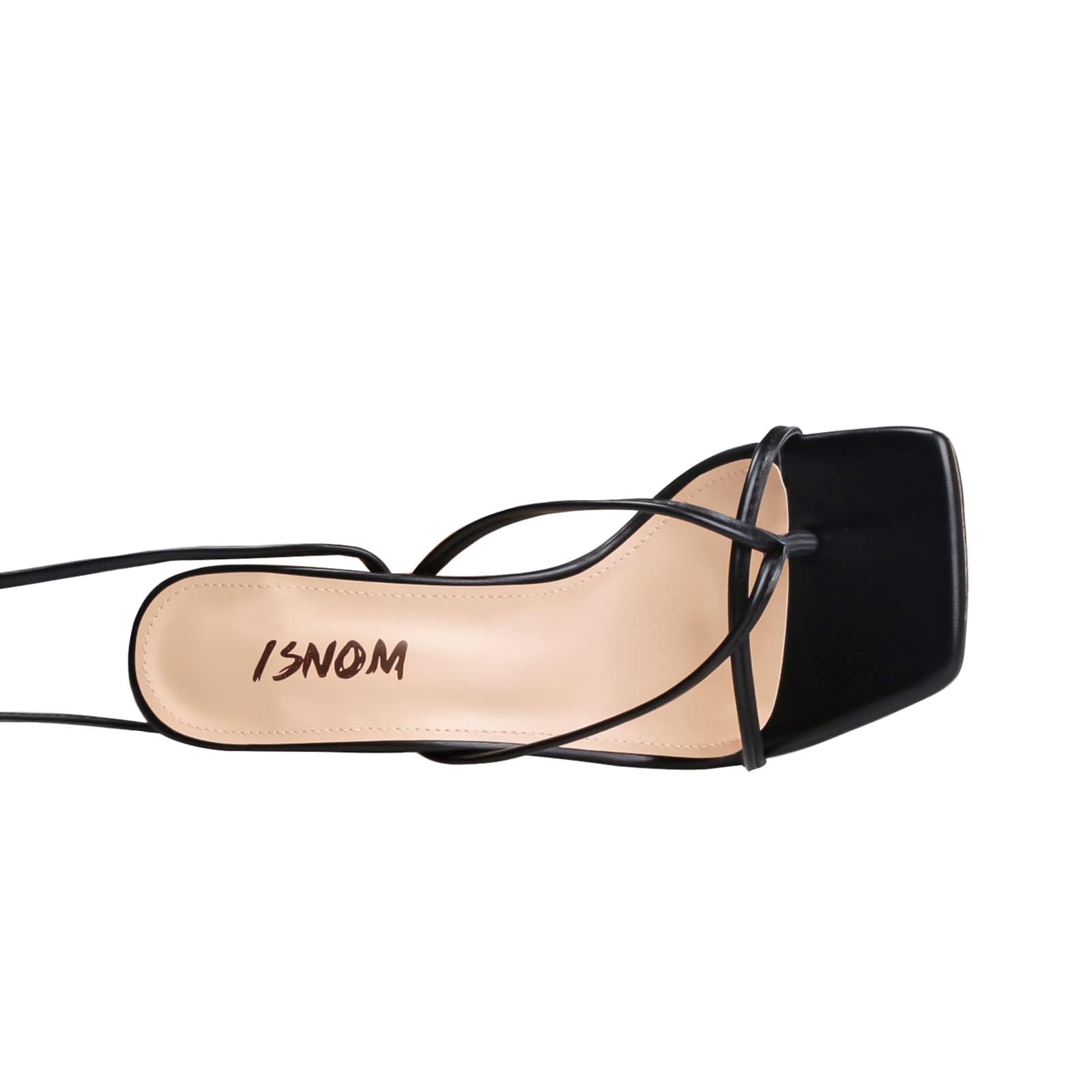 ISNOM Women's Lace Up Stiletto Heels Sandals - Square Toe Open Toe Thong Design for Party, Wedding & Evening Events