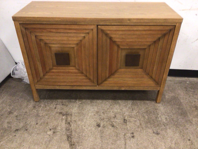 Modern Wooden 2-Door Cabinet with Geometric Square Front - Stylish Storage Solution for Living Room, Bedroom, or Office Organization