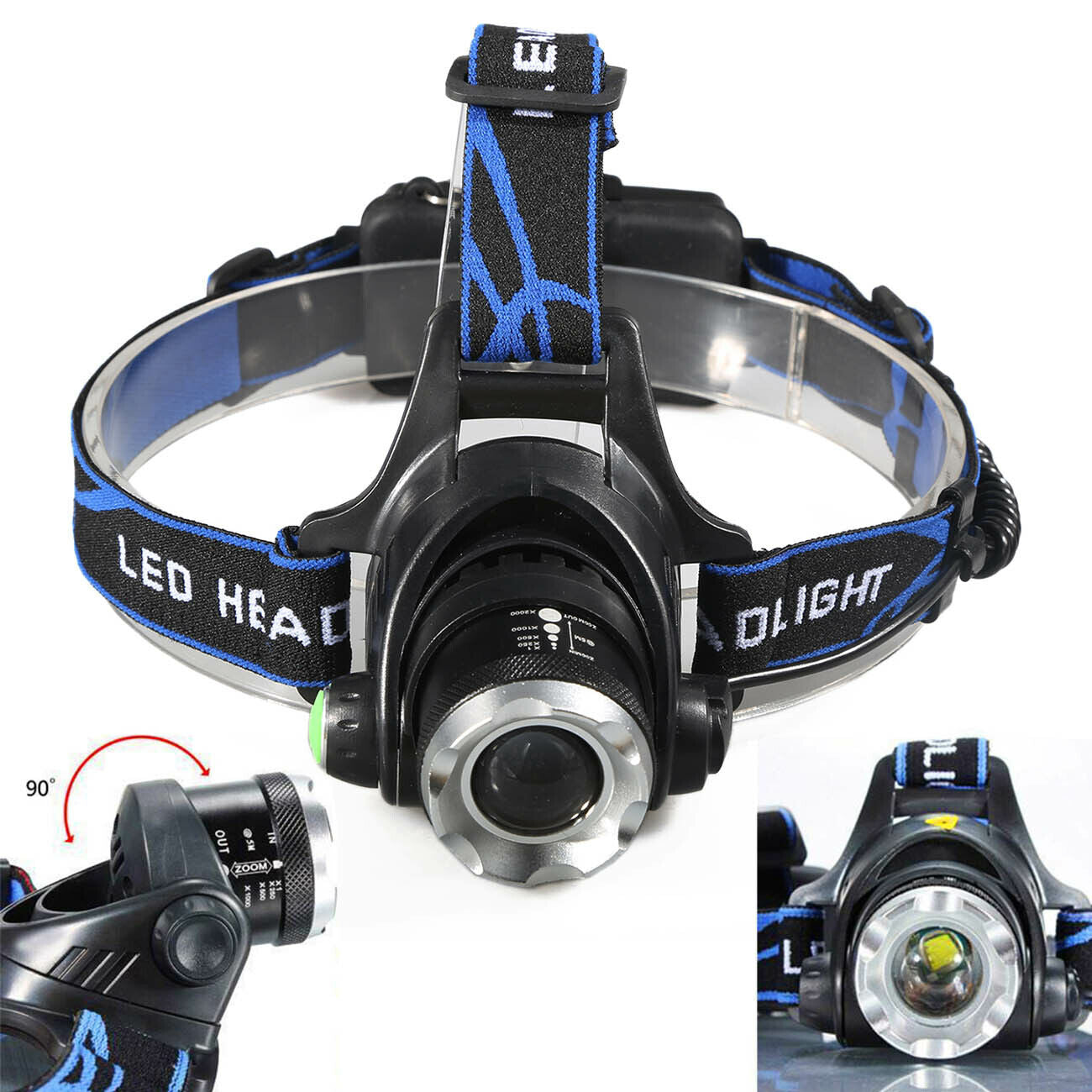 Ultra Bright Rechargeable LED Waterproof Headlamp for Camping, Hiking, Running & Outdoor Activities - Adjustable Lightweight Headlight with Long Battery Life