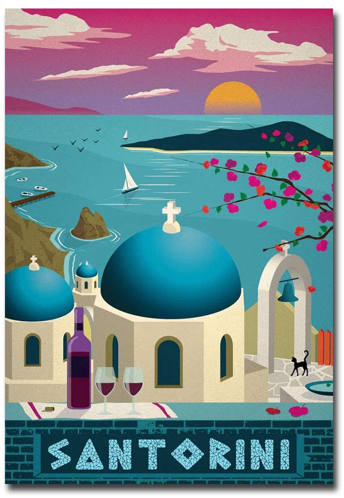Santorini Travel Vintage Art Fridge Magnet - 2.5