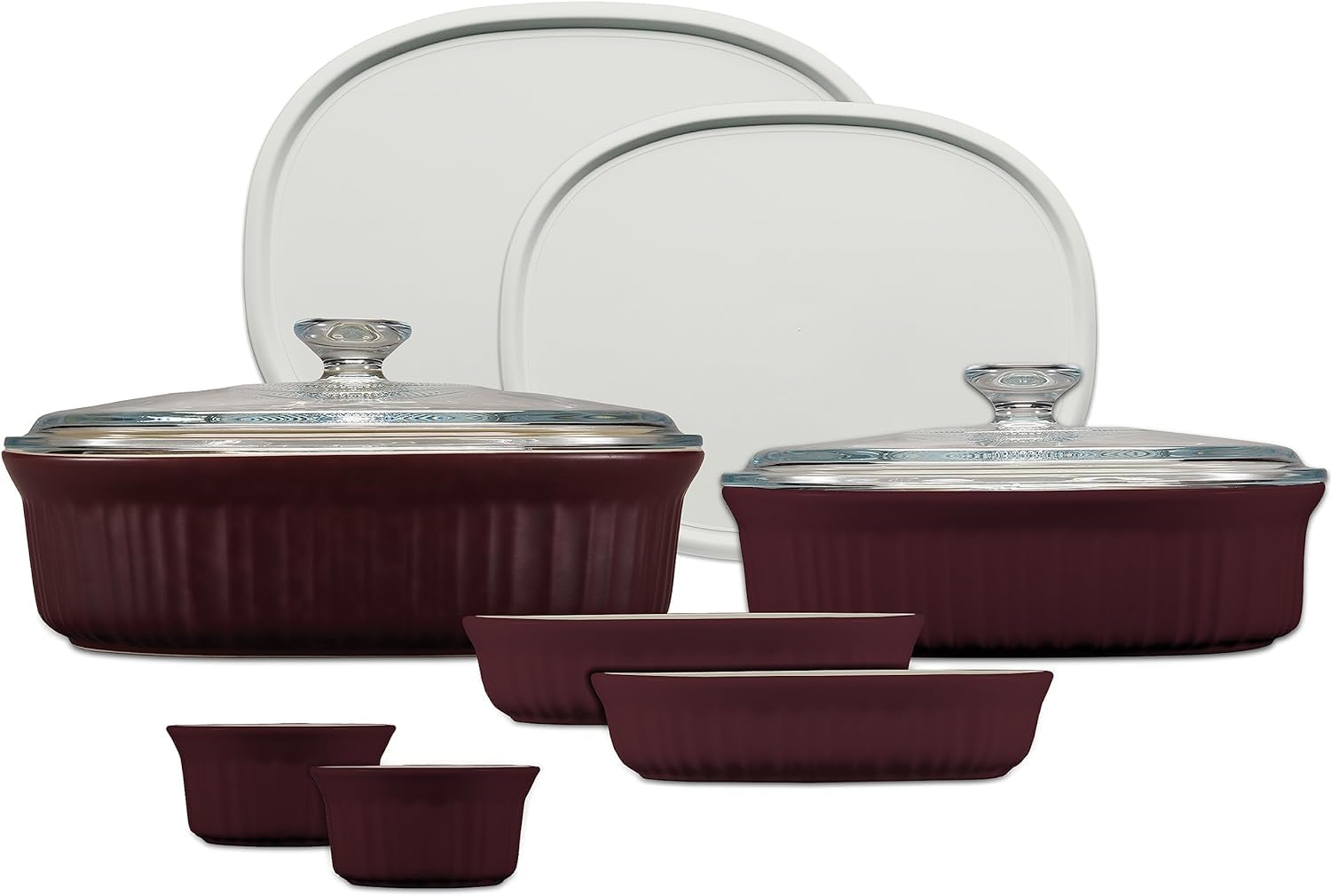 CorningWare 10-Piece Ceramic Bakeware Set with Lids - Chip & Crack Resistant Stoneware Baking Dishes - Oven, Microwave, Dishwasher, Freezer & Fridge Safe - French Cabernet Design for Baking, Roasting & Meal Prep