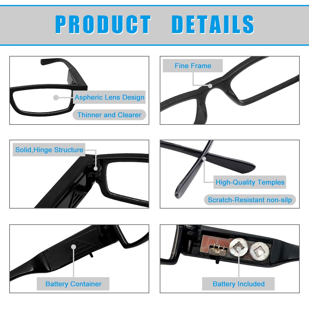 3 Pack LED Reading Glasses with Built-in Lights - Bright Magnifying Eyewear for Men & Women - Perfect for Night Reading, Crafts & Low Light Conditions