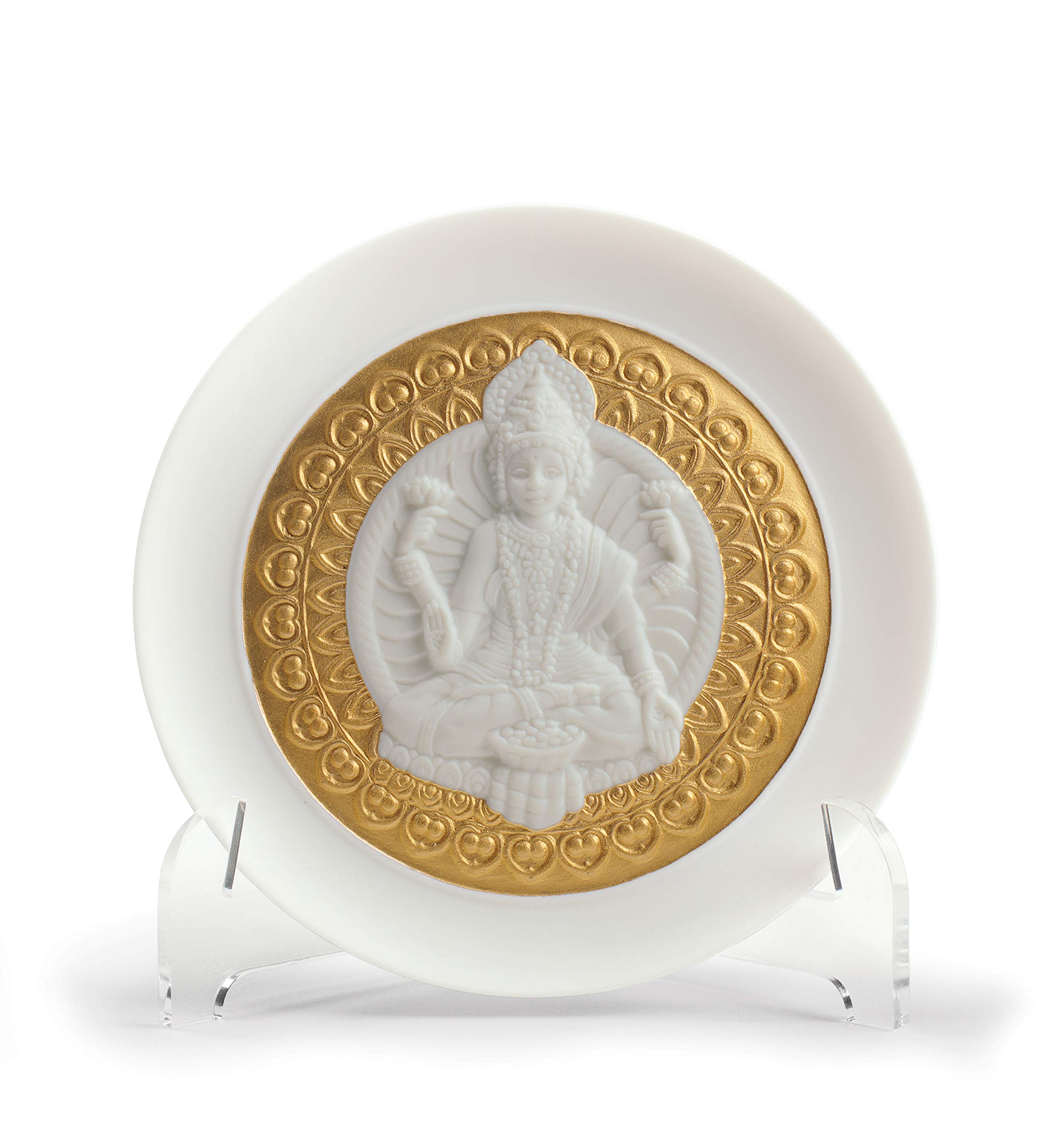 LLADRÓ Goddess Lakshmi Decorative Plate - Golden Lustre Porcelain Collectible Plate for Home Decor & Indian Culture Display