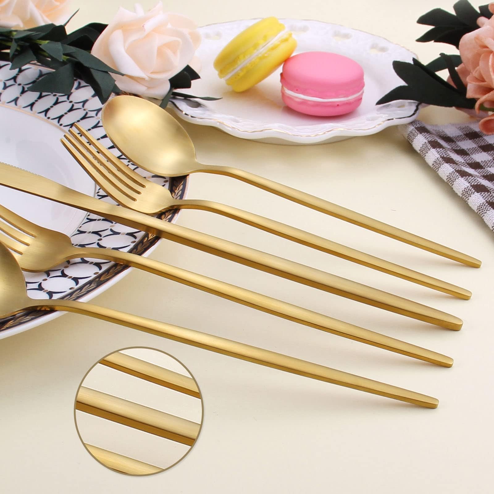 LAZAHOME 40-Piece Matte Gold Silverware Set for 8 - Stainless Steel Flatware Cutlery Set with Spoons & Forks - Satin Polished Finish, Dishwasher Safe - Perfect for Dinner Parties, Weddings & Everyday Dining