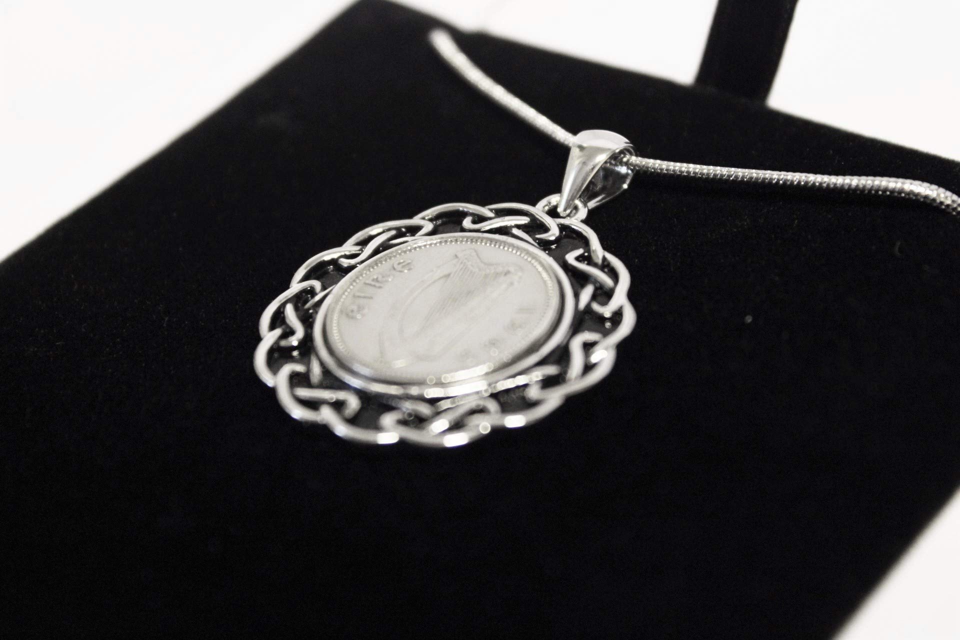 1946 Genuine Irish Threepence Coin Pendant - Rhodium Plated Vintage Jewelry Gift for Birthday, Anniversary & Special Occasions