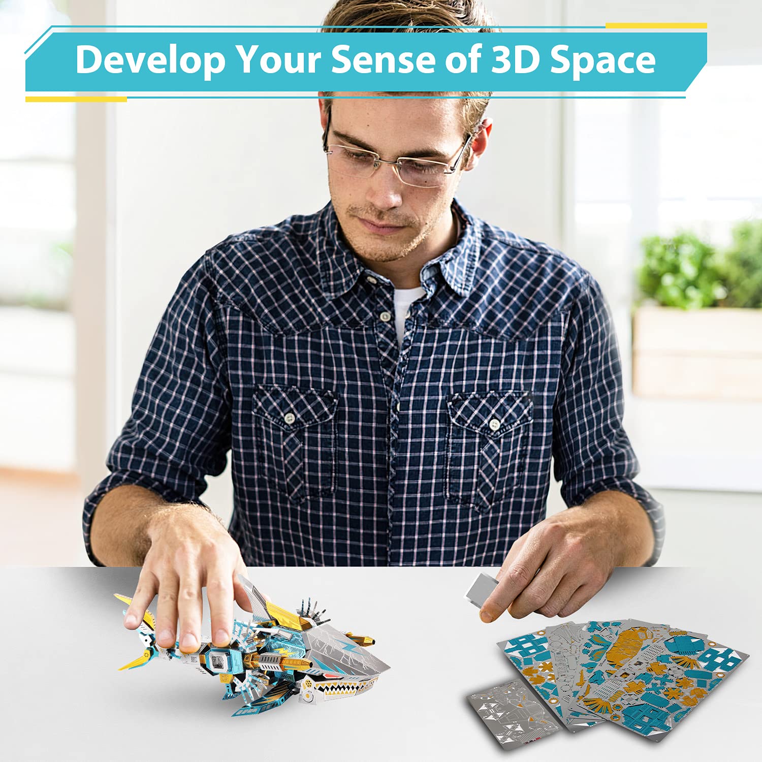 3D Metal Puzzle Kit - Mechanical Tiger Shark Deep Sea Model | DIY Brain Teaser Challenge for Adults | 123 Pcs Handcrafted Gift & Collectible Toy | Perfect for Home Decor, Office Display & Puzzle Enthusiasts