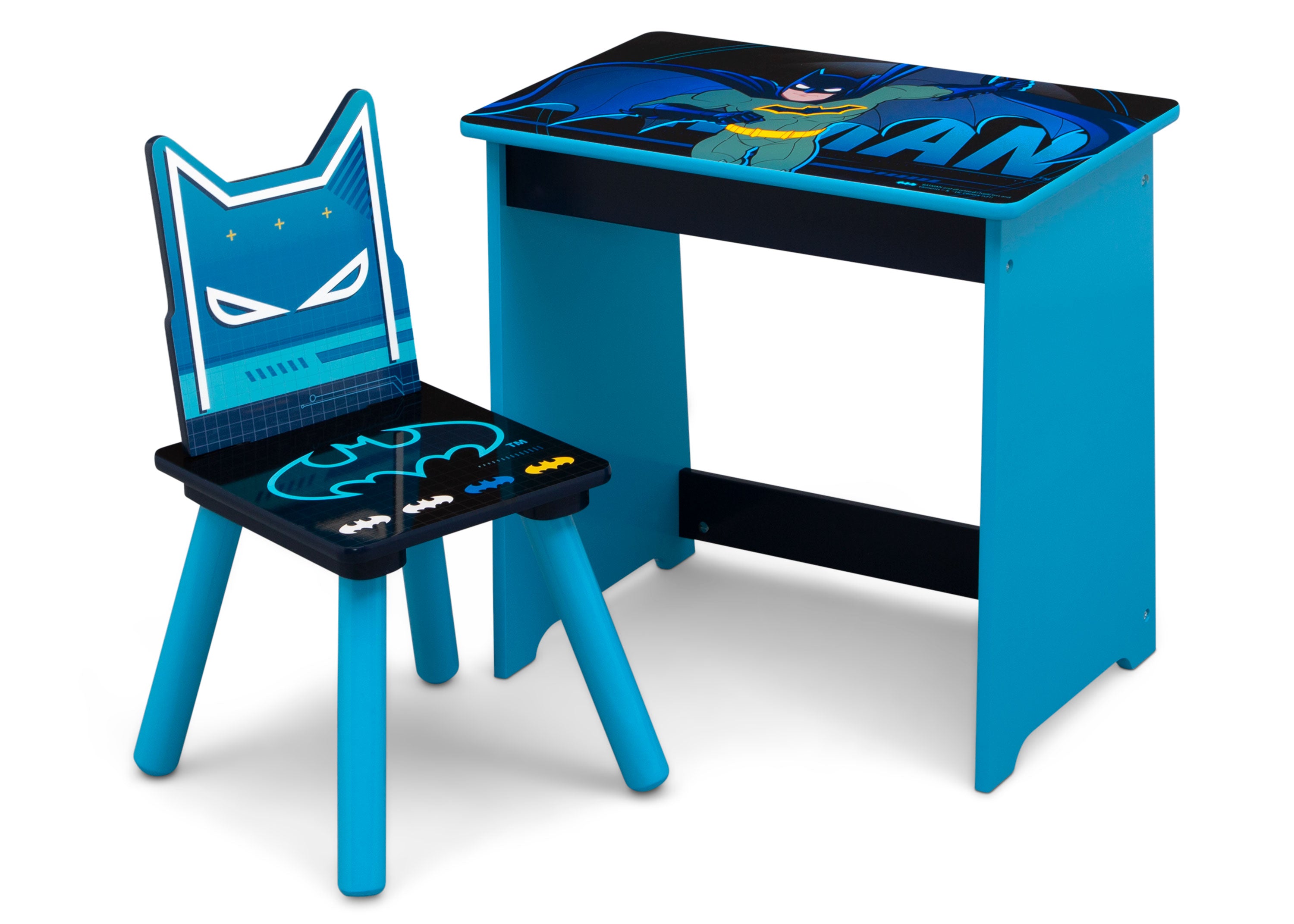 Batman Kids Wooden Art Desk and Chair Set - Study Table for Children's Room, Creative Drawing & Homework Station - Perfect for Toddlers & Preschoolers