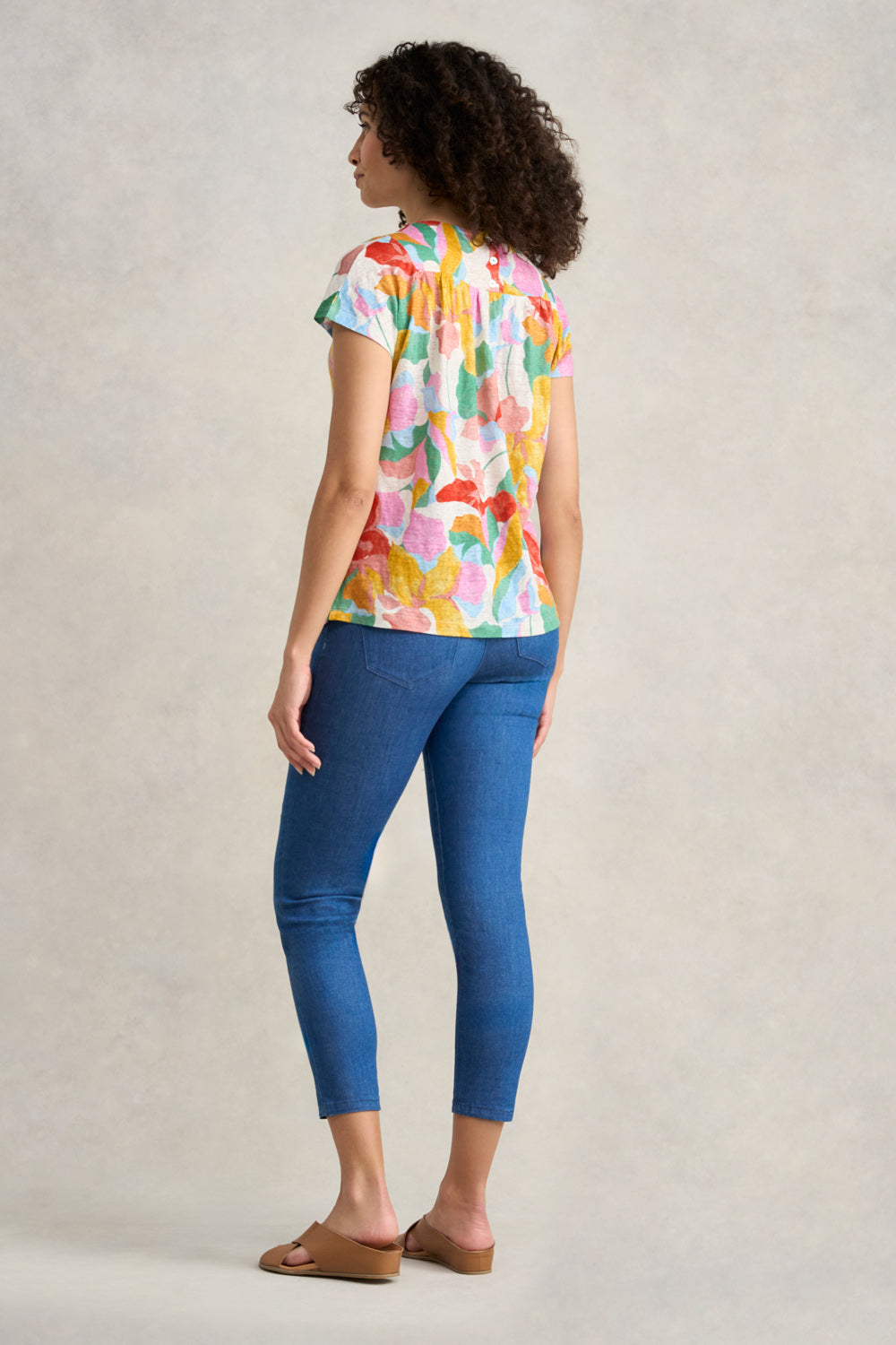 Printed Linen T-Shirt for Women - Abstract Floral Design | Breathable Summer Top for Casual Wear, Beach Outings & Vacation