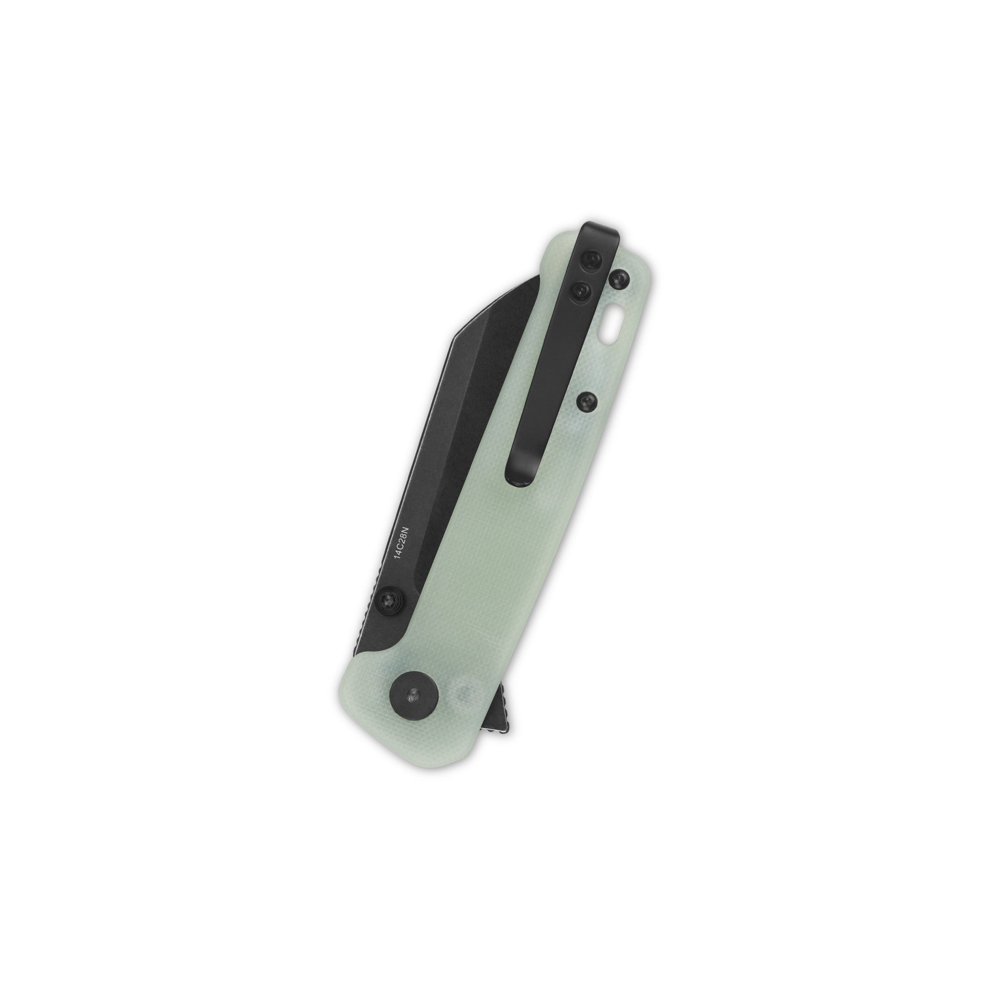 QSP Penguin Button Lock Pocket Knife - 14C28N Stainless Steel Blade with Jade G10 Handle - EDC Folding Knife for Camping, Hiking & Everyday Carry