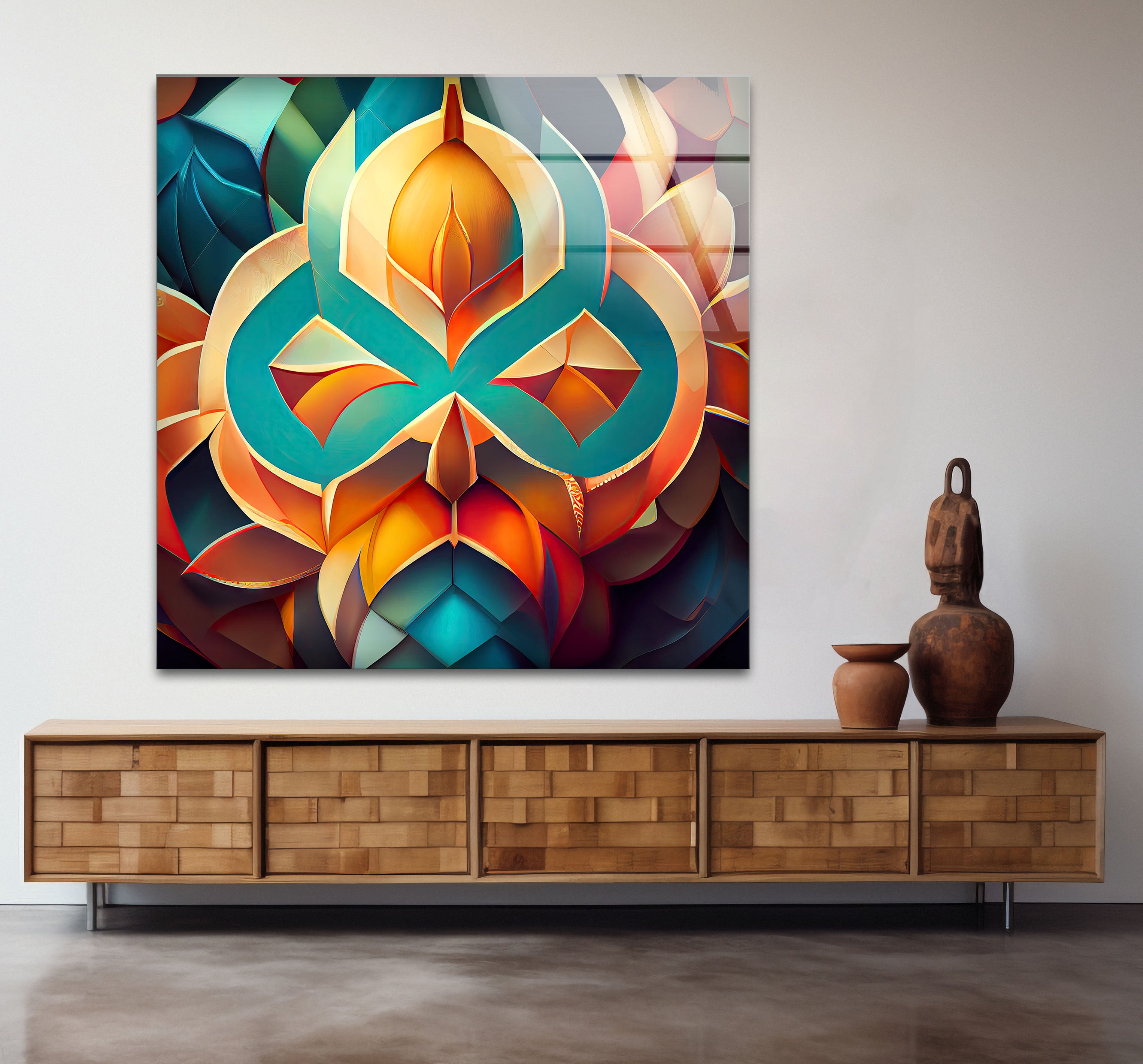 3D Geometric Mandala Glass Wall Art - Vibrant Abstract Lotus Design for Home & Office Decor | Modern Spiritual Meditation Room Decorations | Unique Gift Idea for Yoga Lovers & Art Collectors