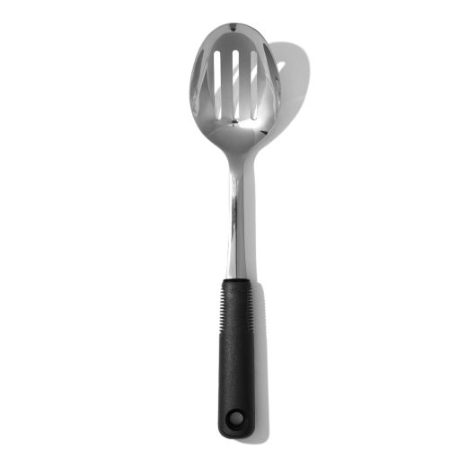 OXO Stainless Steel Slotted Spoon - 12 Inch Kitchen Spoon for Cooking, Serving & Straining Pasta, Soup & Vegetables - Premium Quality, Ergonomic Handle for Easy Use