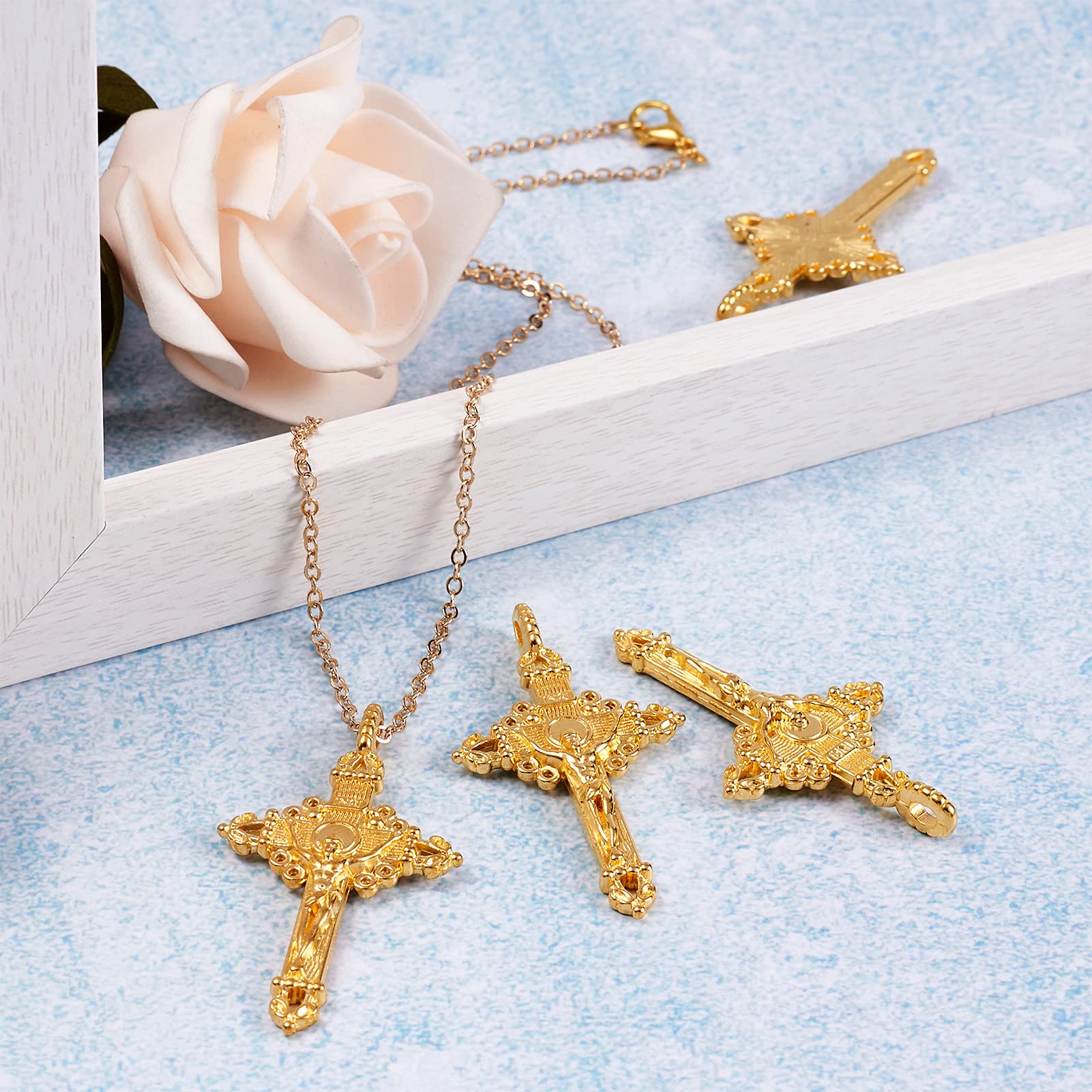 20pcs Tibetan Style Golden Crucifix Cross Pendants - 50x28x3mm with 3mm Hole - Perfect for Rosary Beads, Necklace Making & DIY Jewelry Crafting - Ideal for Religious Gifts, Spiritual Accessories & Handmade Projects