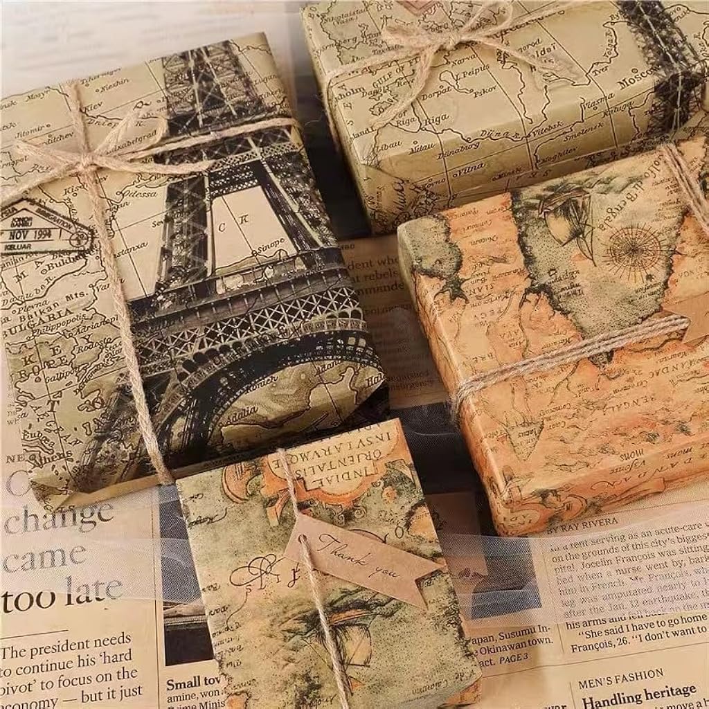 HASTHIP® 10-Sheet Kraft Gift Wrapping Paper - British Vintage Bicycle Design, 20.5