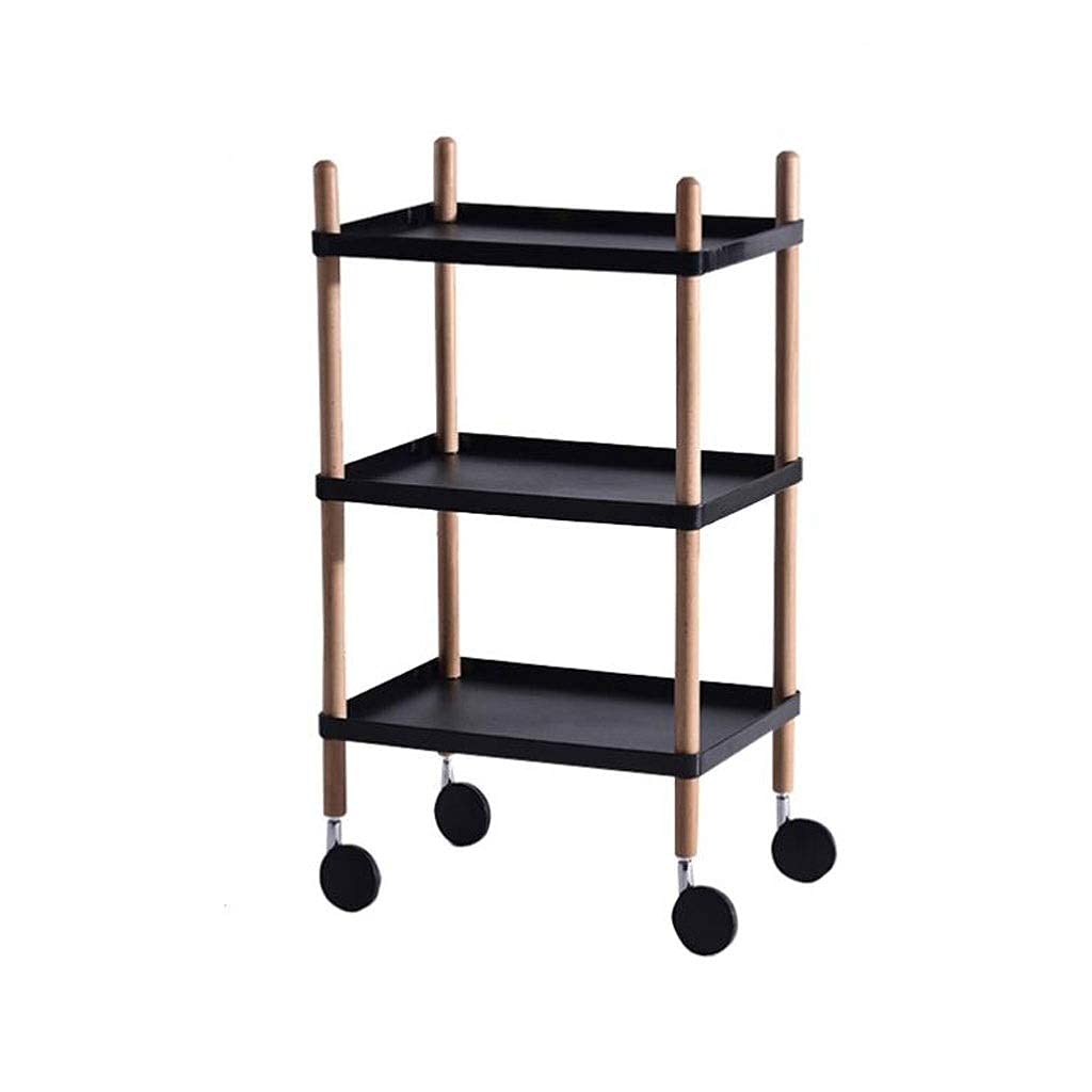 3-Tier Solid Wood Side Table with Wheels - Mobile Coffee Table, End Table, Sofa Table for Living Room, Bedroom, Balcony | Perfect for Small Spaces, Easy to Move & Versatile Home Decor