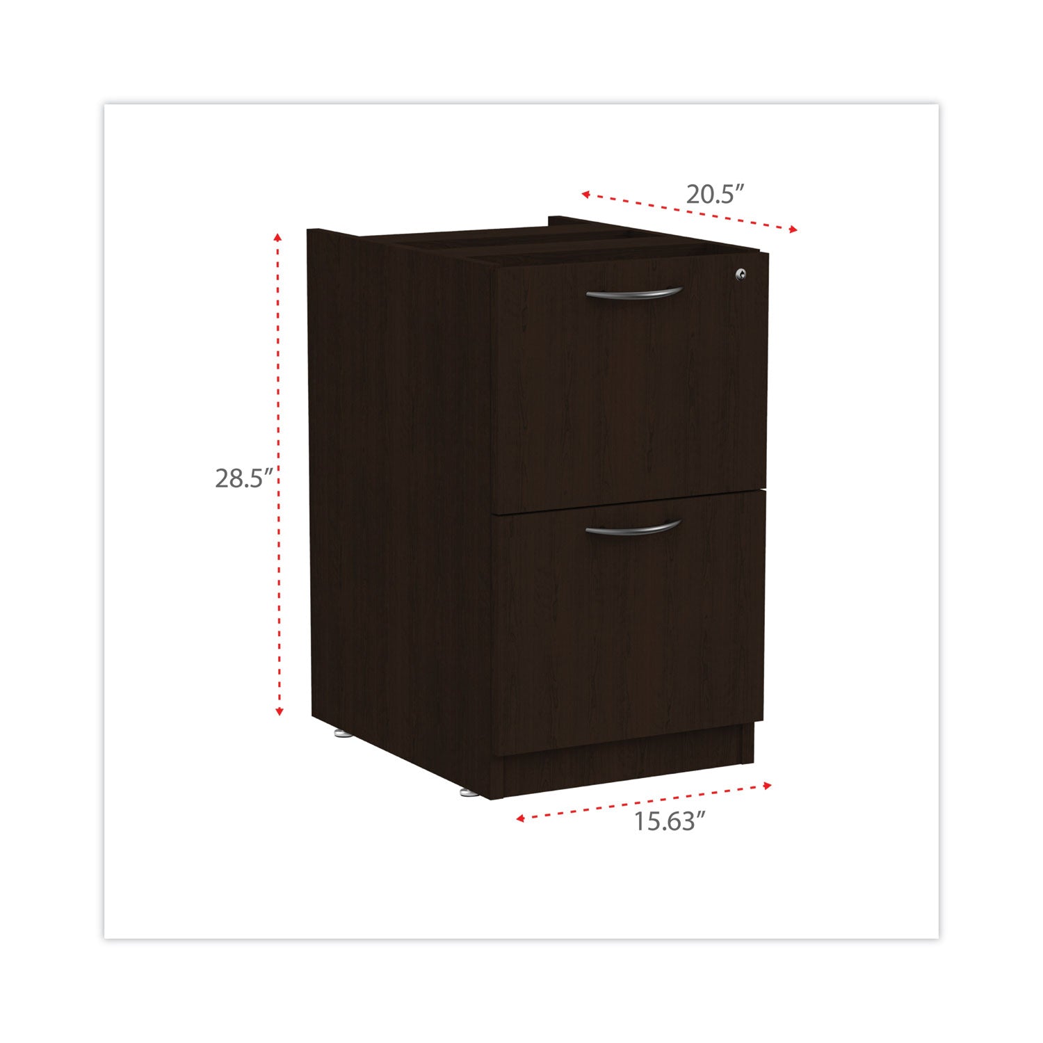 Alera Valencia Series Full Pedestal File Cabinet - 2 Drawer Legal/Letter Size Storage - Left or Right Opening - Espresso Finish (15.63