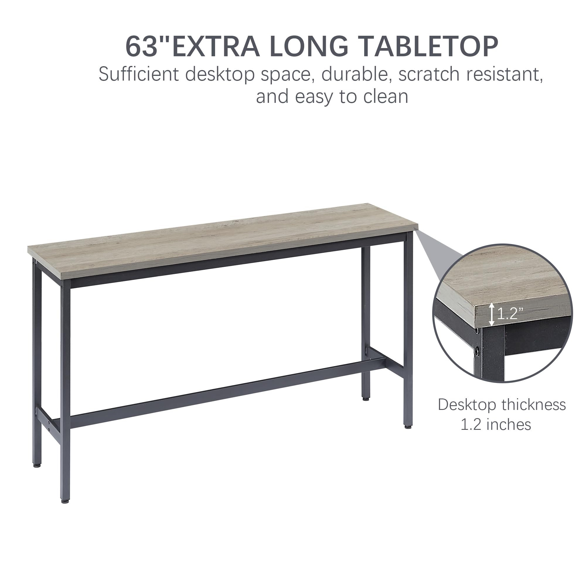 GNIXUU 4-Piece Industrial Bar Table Set with Sofa Table & 3 Upholstered Backrest Stools - Counter Height Dining Set for Small Spaces, Breakfast Nook, Living Room, Kitchen Island or Patio (Grey)