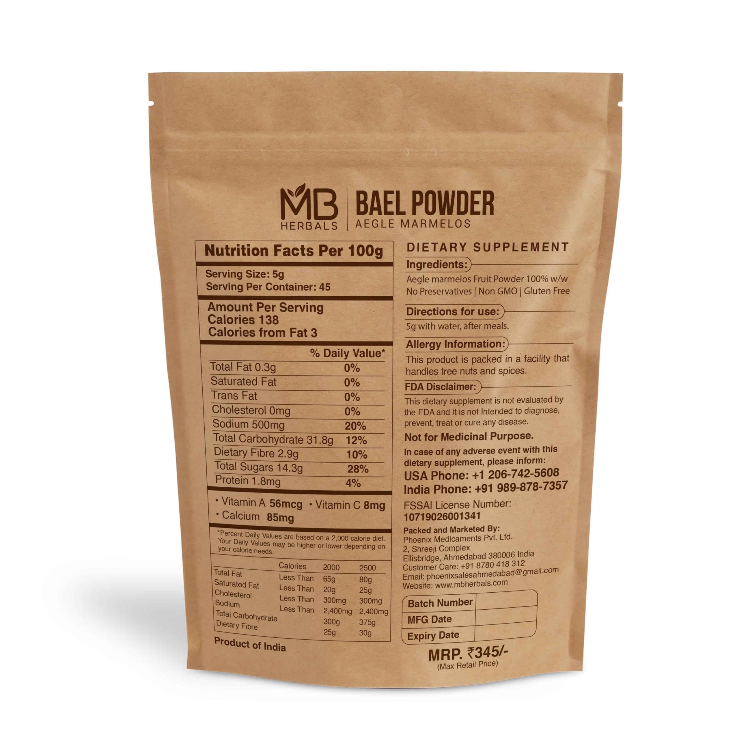 Organic Bael Fruit Powder 8 oz (227g) - 100% Pure Indian Herbal Supplement for Digestion & Immunity - Use in Smoothies, Tea & Ayurvedic Remedies