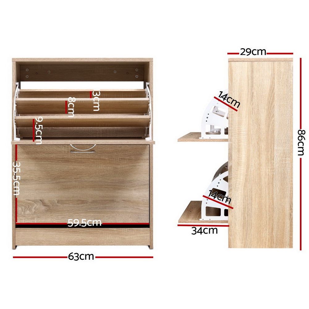 24-Pair Shoe Storage Cabinet - Oak Wood Shoe Organizer Rack with Shelf for Entryway, Closet & Bedroom Organization
