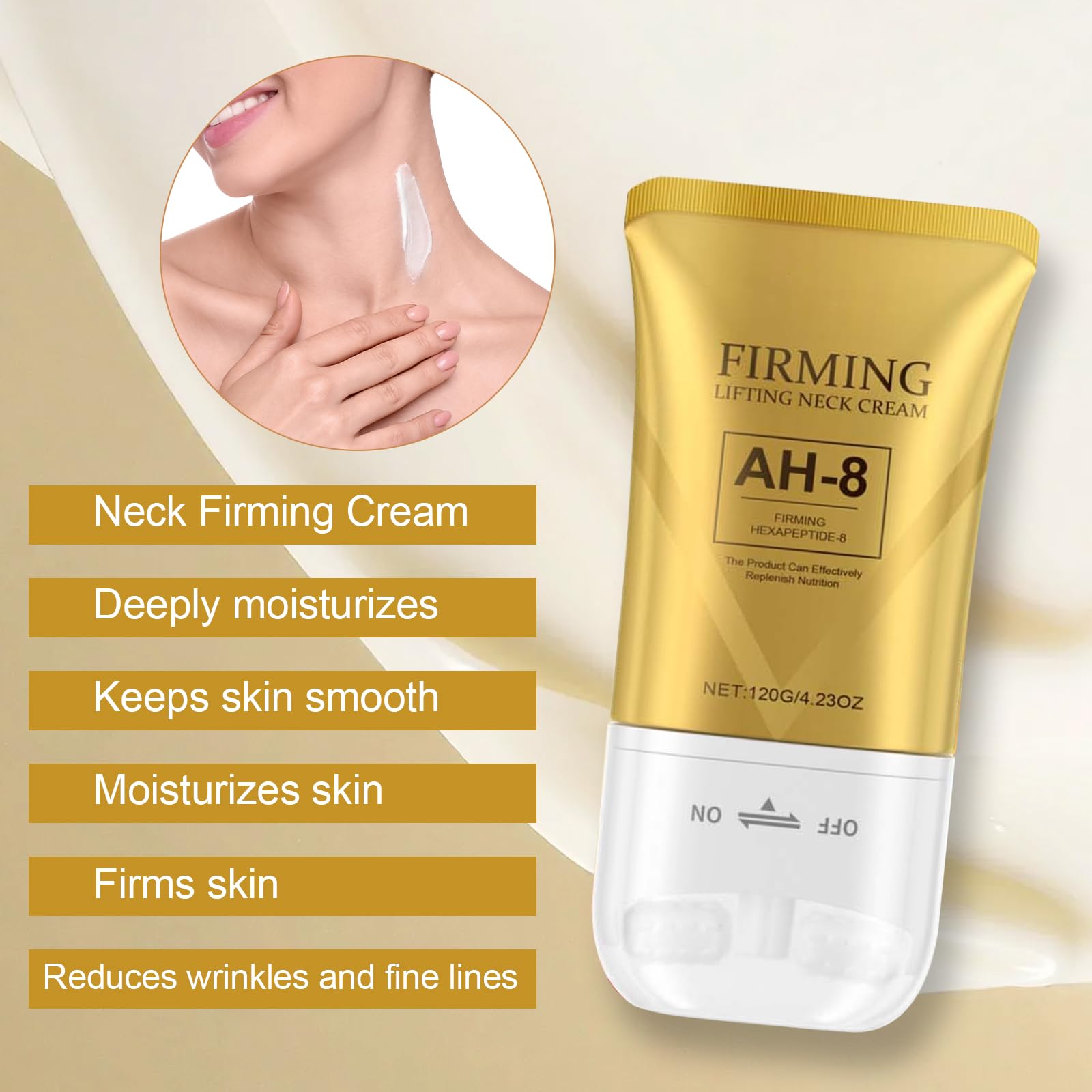 AH-8 Firming Neck Cream for Crepey Skin - Anti-Aging Neck Tightening & Moisturizing Lotion - Skin Repair & Body Care (4.23 Fl Oz) - Perfect for Night Routine & Daily Wrinkle Reduction