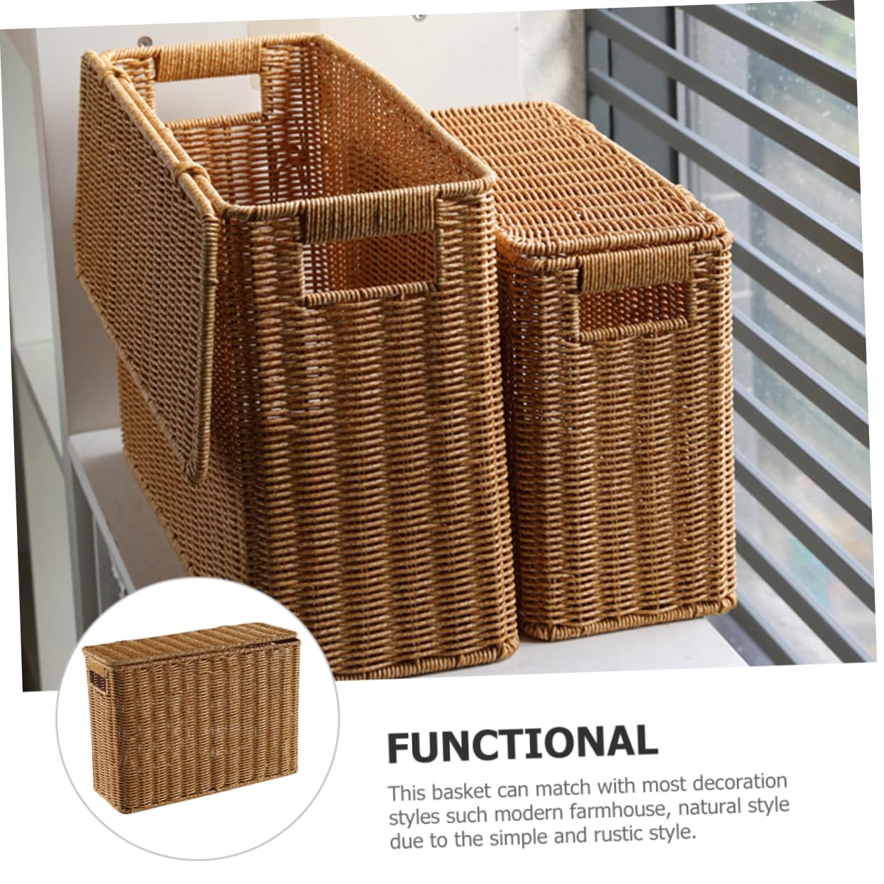 Narrow Tall Storage Bin with Lid - Woven Rattan Magazine Basket for Home Office Organization | Perfect for Books, Files, and Office Supplies