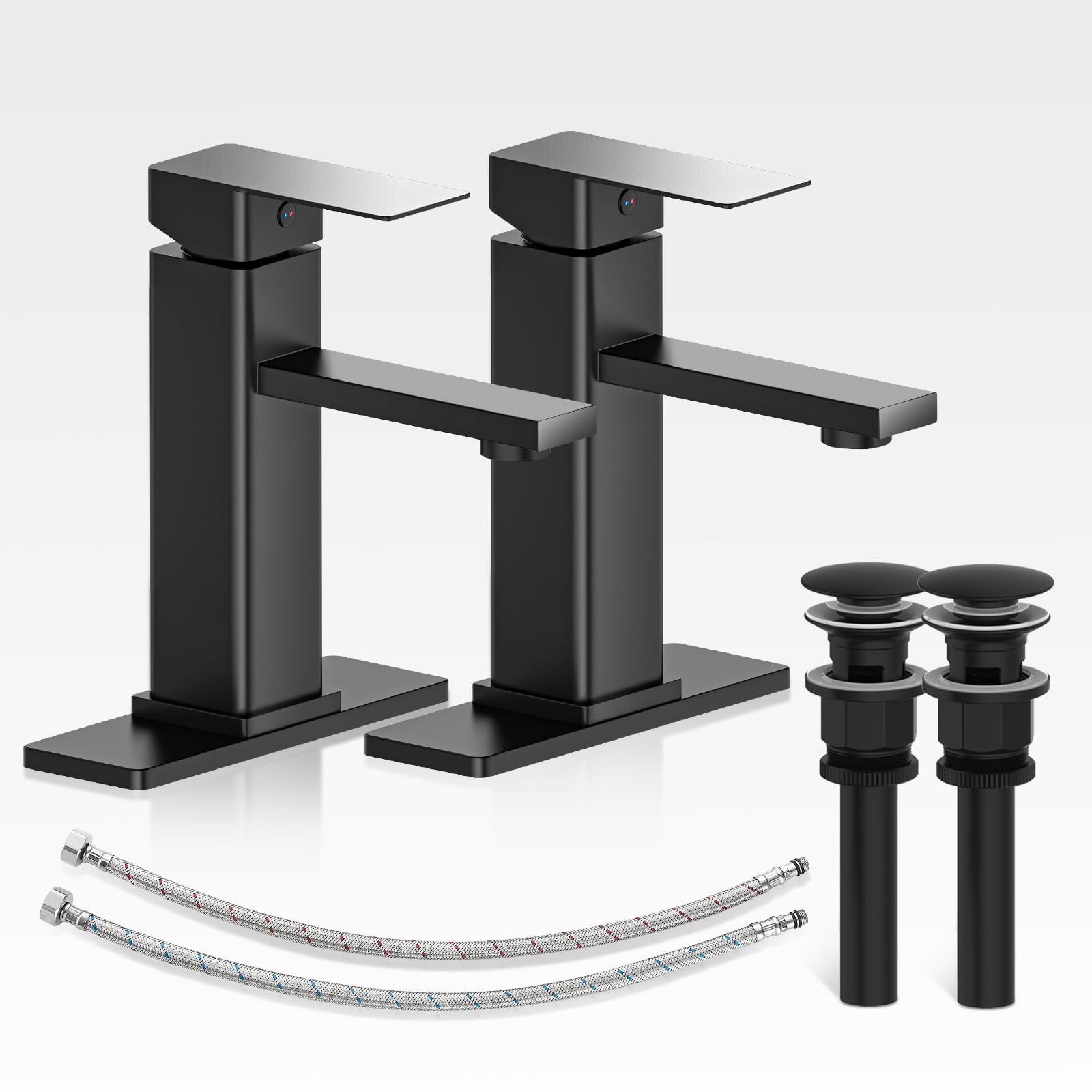 Black Single Handle Bathroom Faucet Set with Pop-Up Drain - Farmhouse & RV Sink Faucet for Vanity (1/3 Hole) - Perfect for Home & Camping
