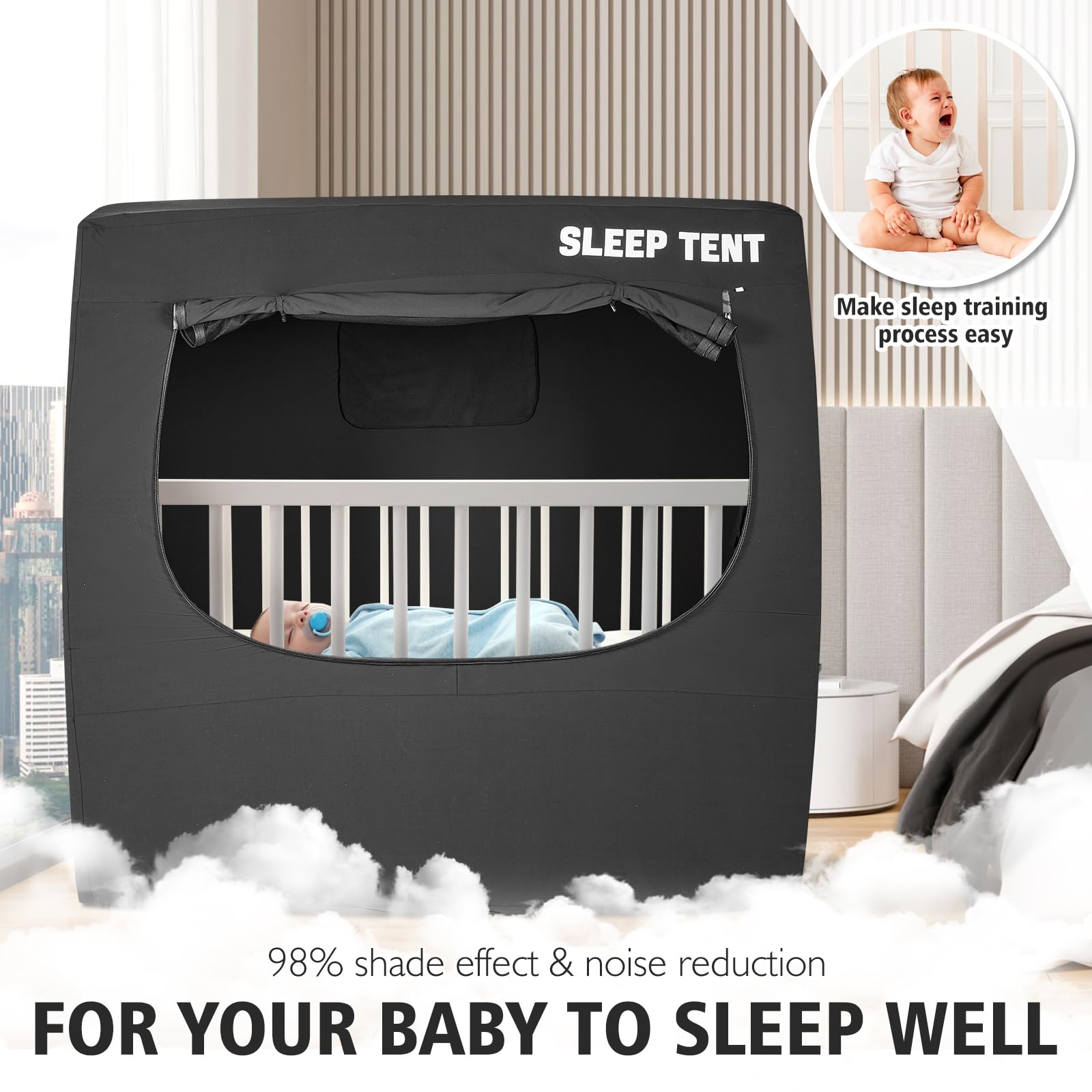 Blackout Sleep Tent for Babies & Toddlers - Pack N Play & Crib Cover with 4 Large Vents, Blocks 98% Light for Better Sleep | Breathable Baby Sleep Pod for Nursery, Travel & Daycare Use
