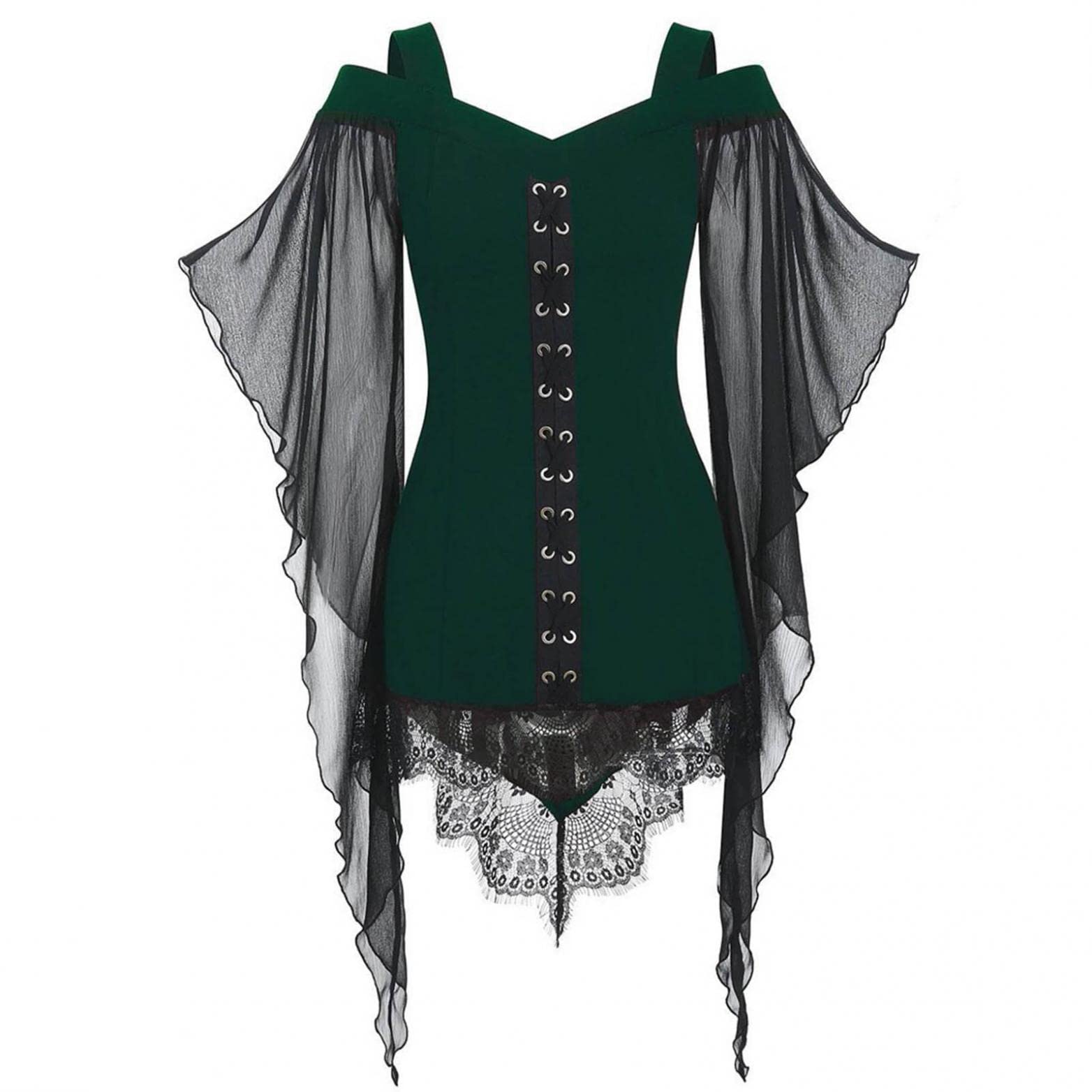 Gothic Clothes for Women | Sexy Gothic Shirts with Butterfly Sleeves & Cold Shoulder Design | Renaissance Mesh Sheer Blouse | Perfect for Halloween, Cosplay & Alternative Fashion