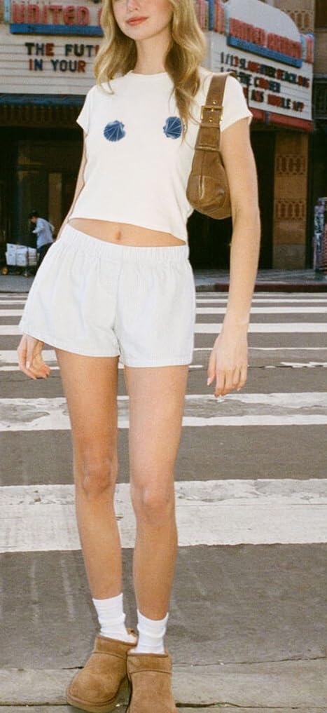 Y2K White Baby Tees for Women - Cute Print Crop Top Coquette Aesthetic Summer Slim Fit T-Shirt for Teen Girls | Casual Outing, Beach Party, Streetwear Fashion