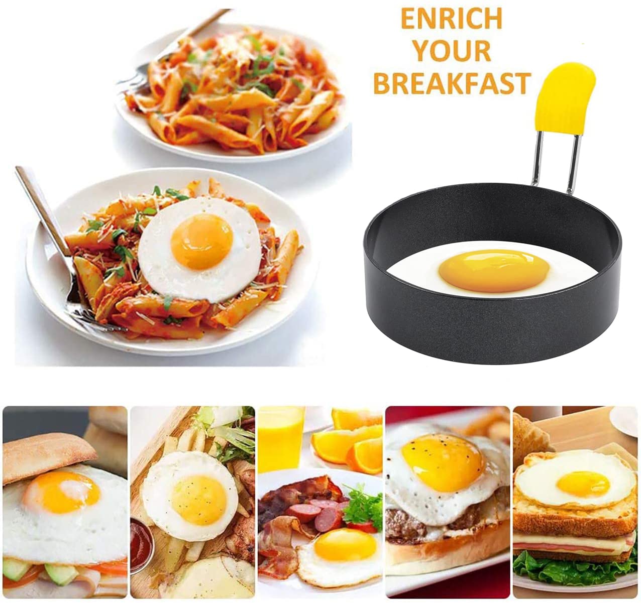2.9 Inch Nonstick Egg Rings Set of 2 with Silicone Handle - Perfect Round Egg Mold for Frying Eggs, English Muffins, Breakfast Sandwiches - Ideal for Home Kitchen, Camping & Restaurant Cooking