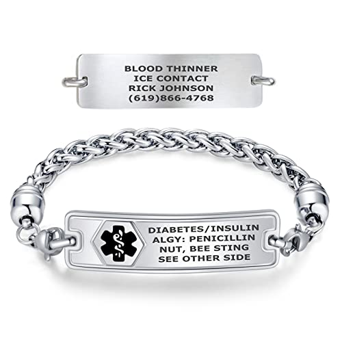 Divoti Custom Engraved Medical Alert Bracelets for Women - Stainless Steel Medical ID Bracelet with Free Engraving - Classic Tag & Wheat Chain - Adjustable Sizes & Colors - Perfect for Diabetes, Allergies & Emergency Medical Identification