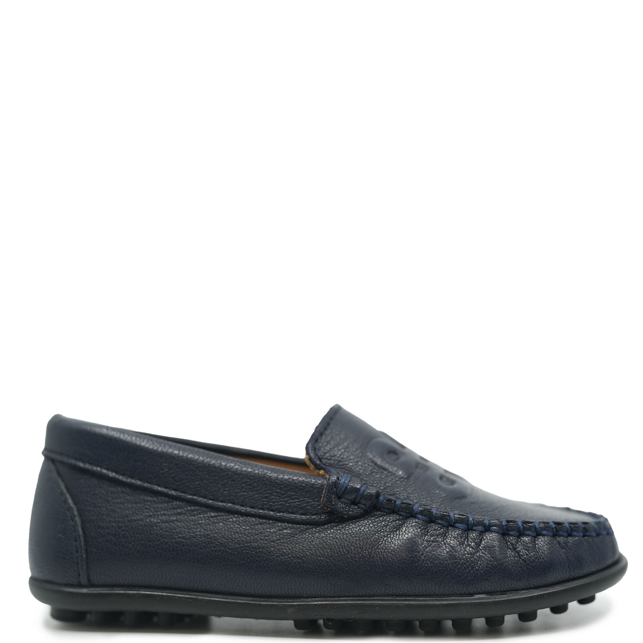 Porte Navy Blue Leather Loafers for Men - Classic Slip-On Shoes with Logo Detail | Perfect for Business Casual, Office & Formal Wear