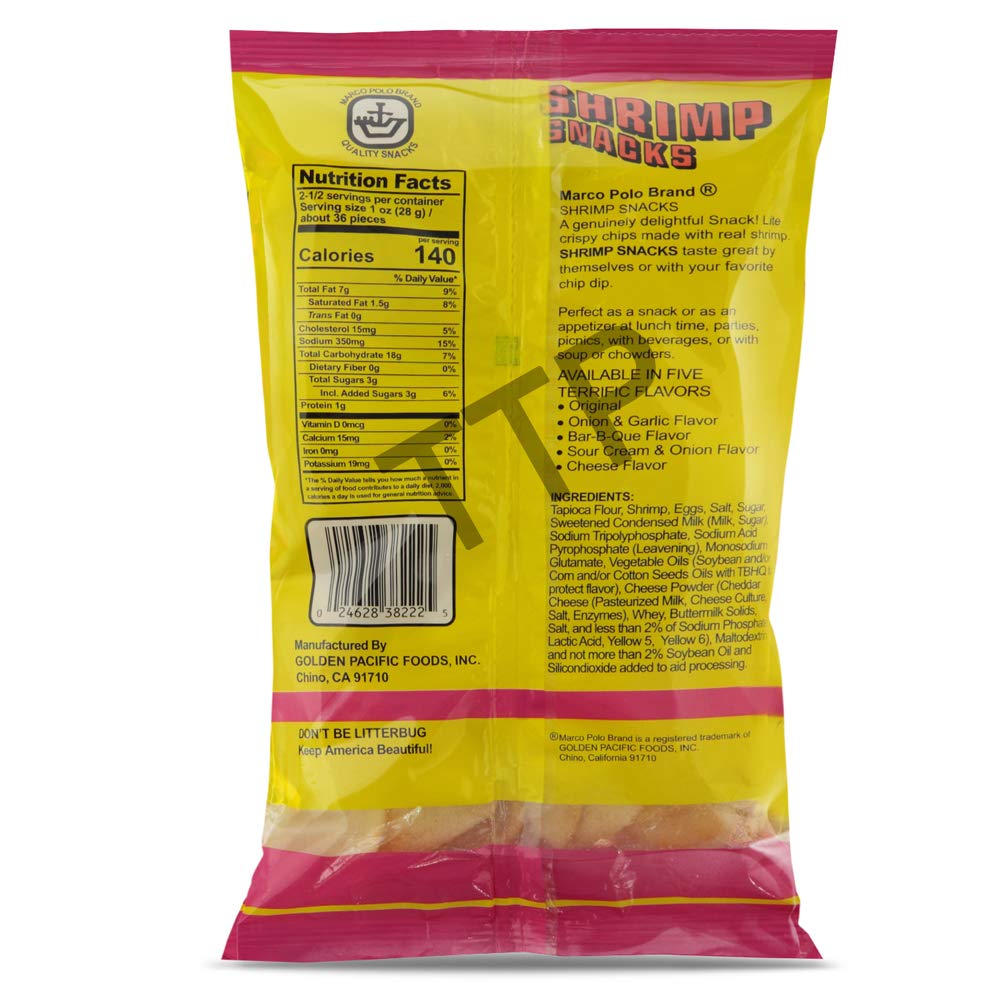 Marco Polo Shrimp Snacks Cheese Flavor 3 Pack (2.5oz/71g Each) - Crunchy Seafood Snacks for Parties, Office & Travel