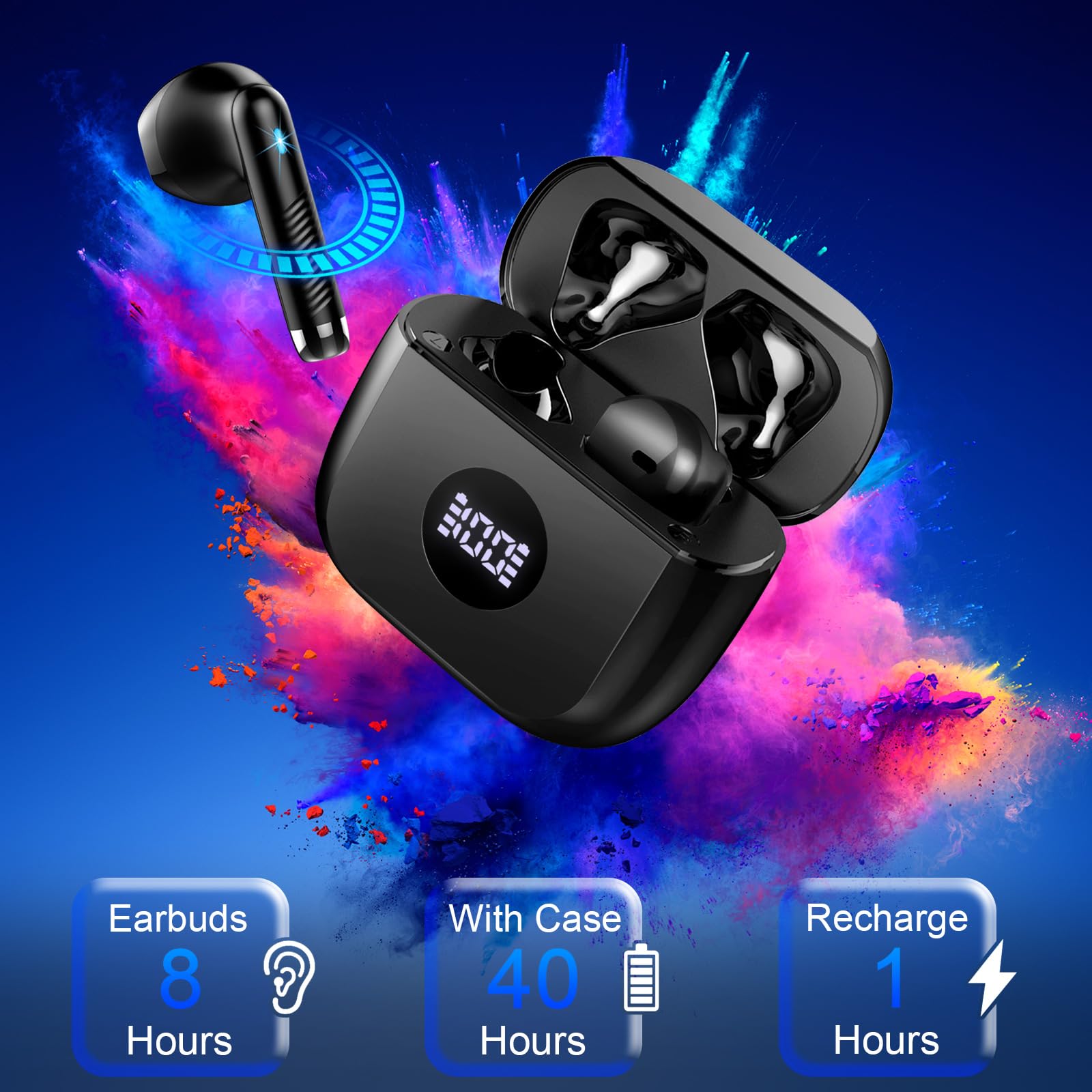 Wireless Earbuds Bluetooth 5.4 with ENC Noise Cancellation Mic - 40H Playtime HiFi Stereo Deep Bass Earphones | IP7 Waterproof USB-C Fast Charge | Perfect for Gym, Running, Travel & Work Calls