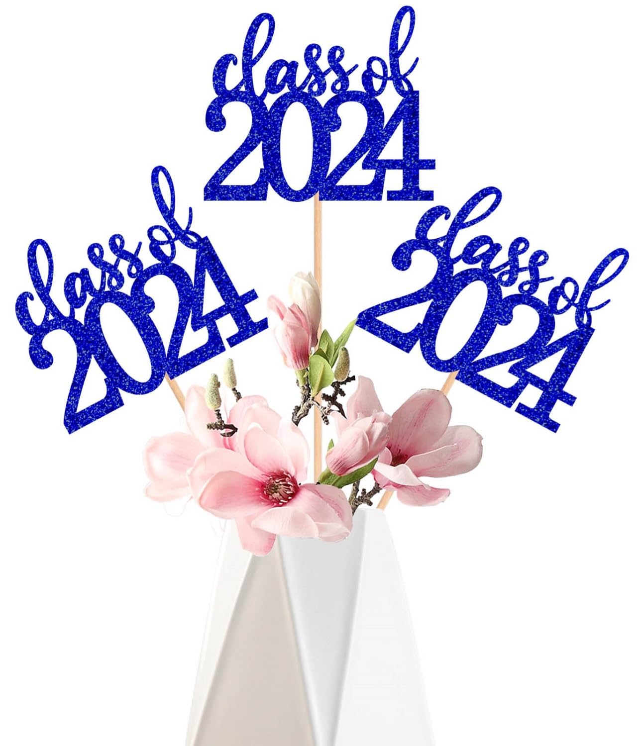 ALISSAR 10 Pack Double Sided Blue Class of 2024 Graduation Party Centerpiece Sticks - Table Toppers for Graduation Decorations - Perfect for High School & College Graduation Parties, Commencement Ceremonies & Photo Backdrops (Blue)
