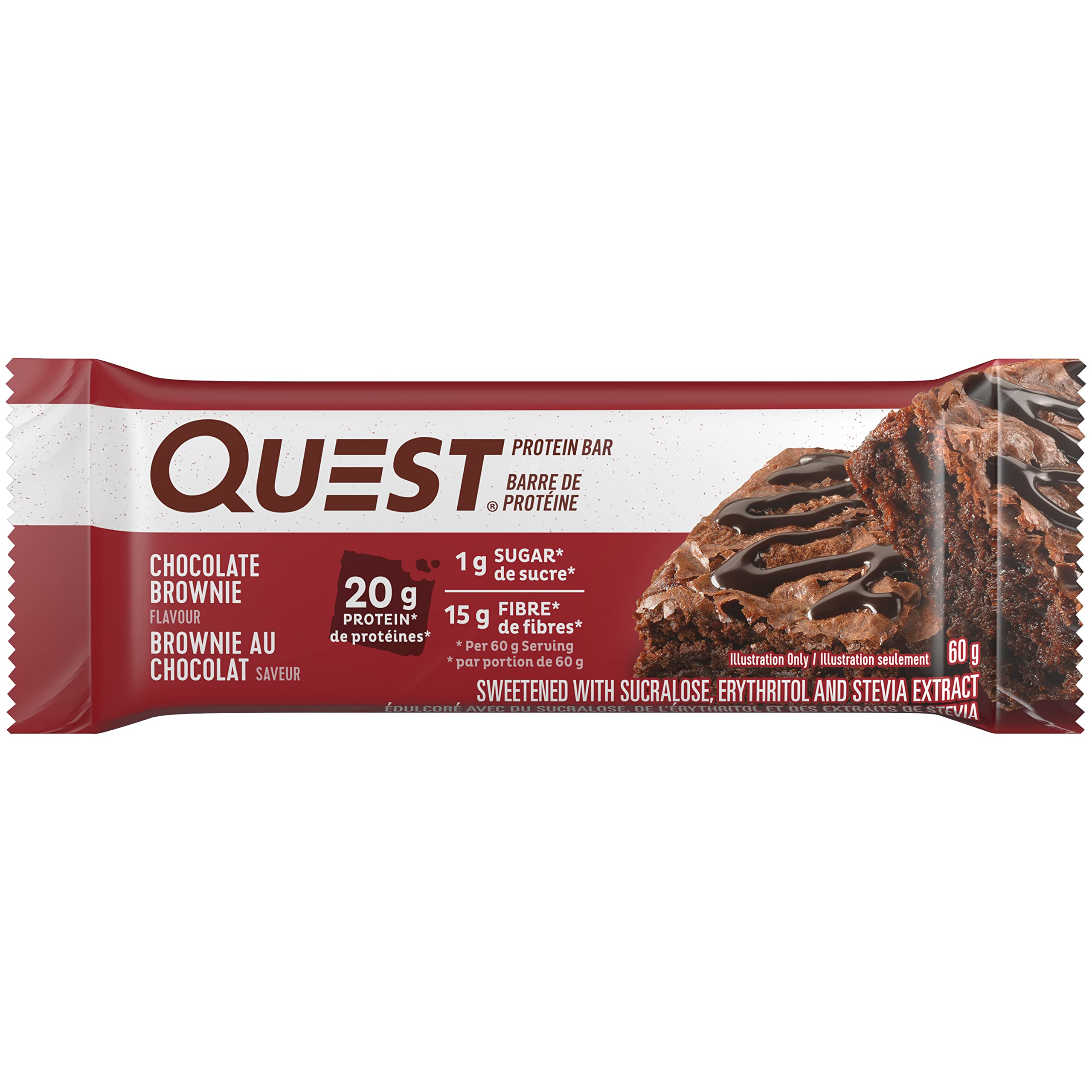 Quest Nutrition Chocolate Brownie Protein Bar - 20g Protein, 1g Sugar, High Fiber, Keto Friendly, Gluten Free - 12 Pack - Perfect for Post-Workout Recovery, Healthy Snacking & Low Carb Diet
