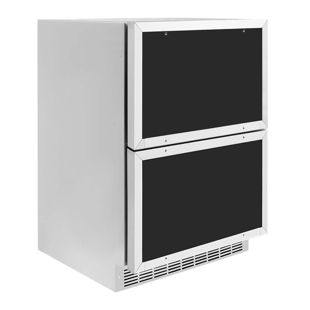 ZLINE 24 Inch Stainless Steel Outdoor Rated Dual Refrigerator Drawer - Panel Ready Doors, 168 Can Capacity (RDSPO 24) - Perfect for Outdoor Kitchens, Patios, and Entertaining Areas