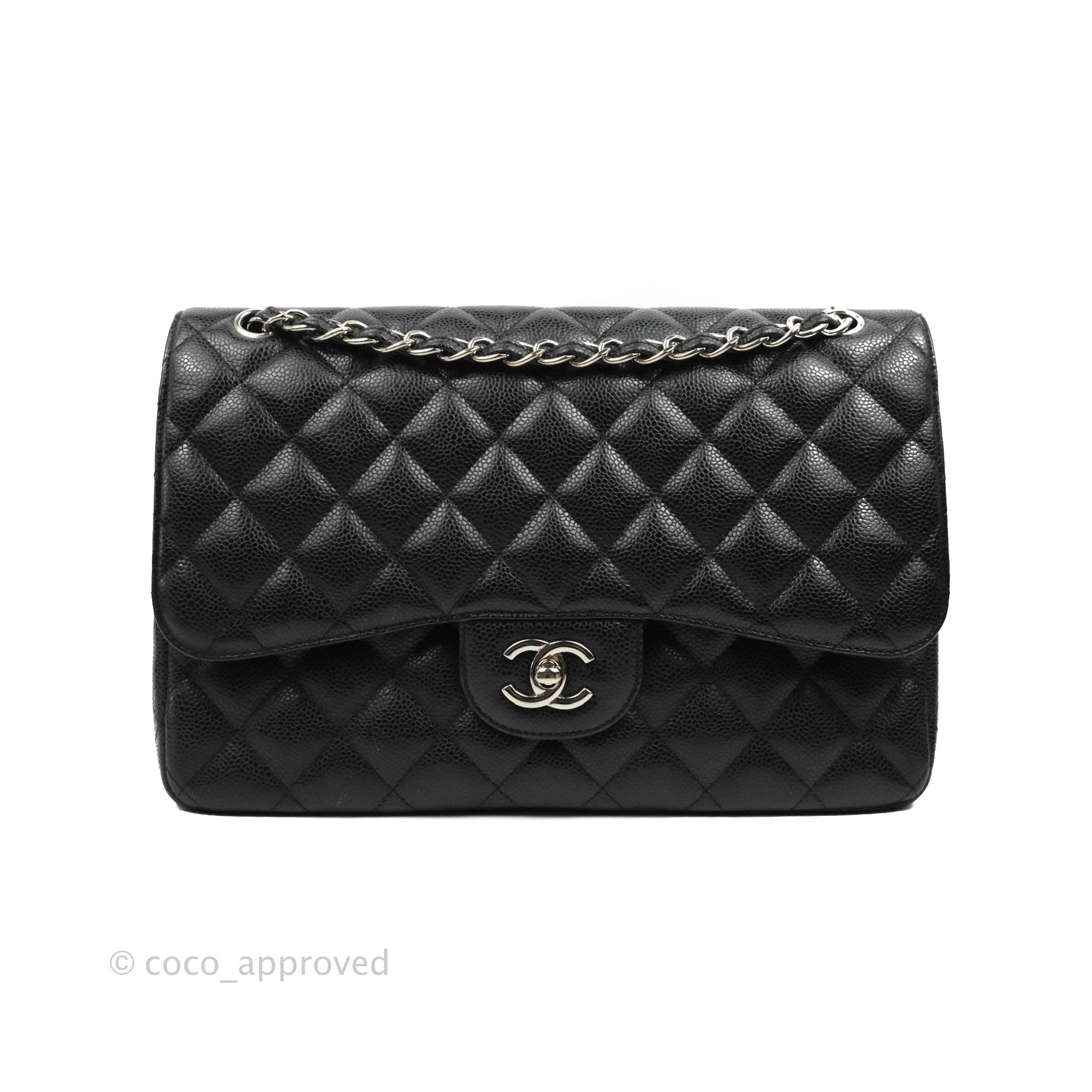 Chanel Classic Jumbo Double Flap Bag in Black Caviar Leather with Silver Hardware - Luxury Designer Handbag for Women, Perfect for Work, Evening Events & Special Occasions