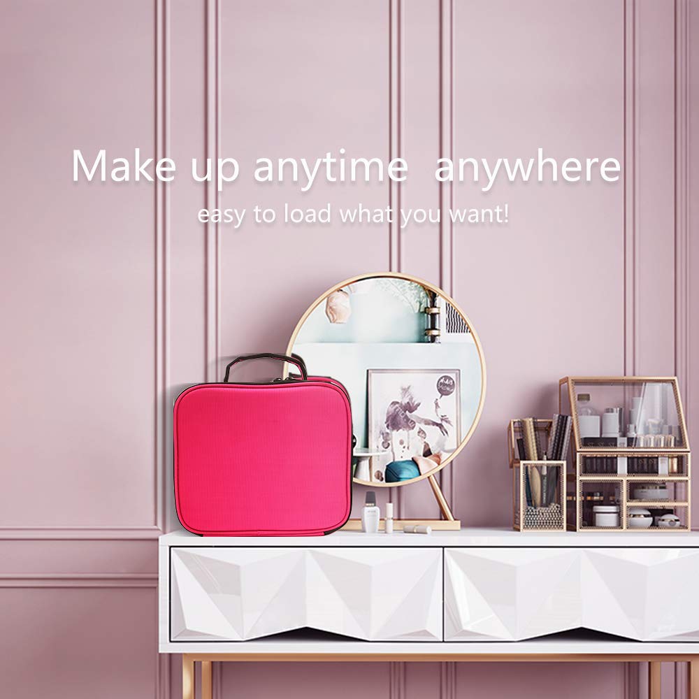 WENSEN Travel Makeup Bag - Waterproof Cosmetic Organizer Train Case with Mirror, Portable Makeup Storage for Women (Rose Red) - Perfect for Travel, Home & Salon Use