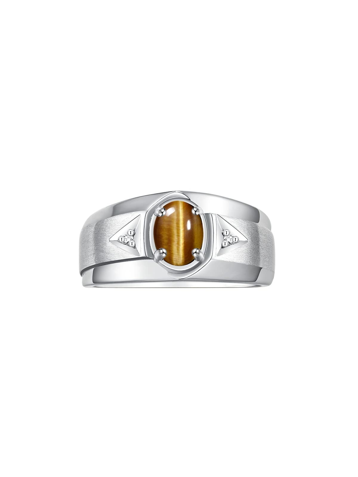 Rylos Men's Sterling Silver 7X5MM Oval Gemstone & Diamond Ring - Classic Birthstone Jewelry for Men, Size 8-13 | Perfect for Weddings, Anniversaries & Special Occasions