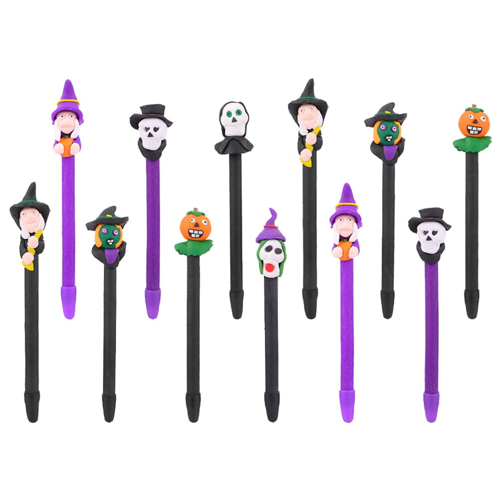 12-Pack Halloween Ballpoint Pens - Fine Point Writing Pens for Students, Calligraphy, Signing & School Supplies - Cute Polymer Clay Design - Perfect for Kids, Holiday Gifts & Classroom Use