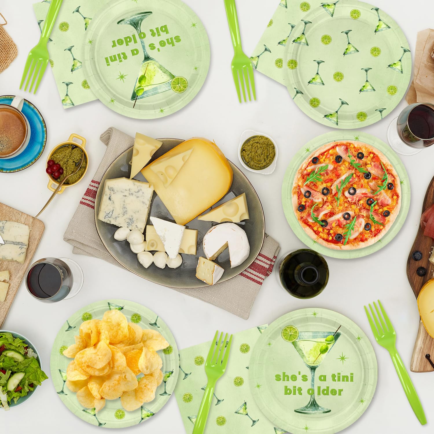 48-Piece Martini Party Supplies Set - Paper Plates, Napkins & Forks - Elegant Cocktail Themed Tableware for Dessert Parties, Bridal Showers & Bachelorette Celebrations